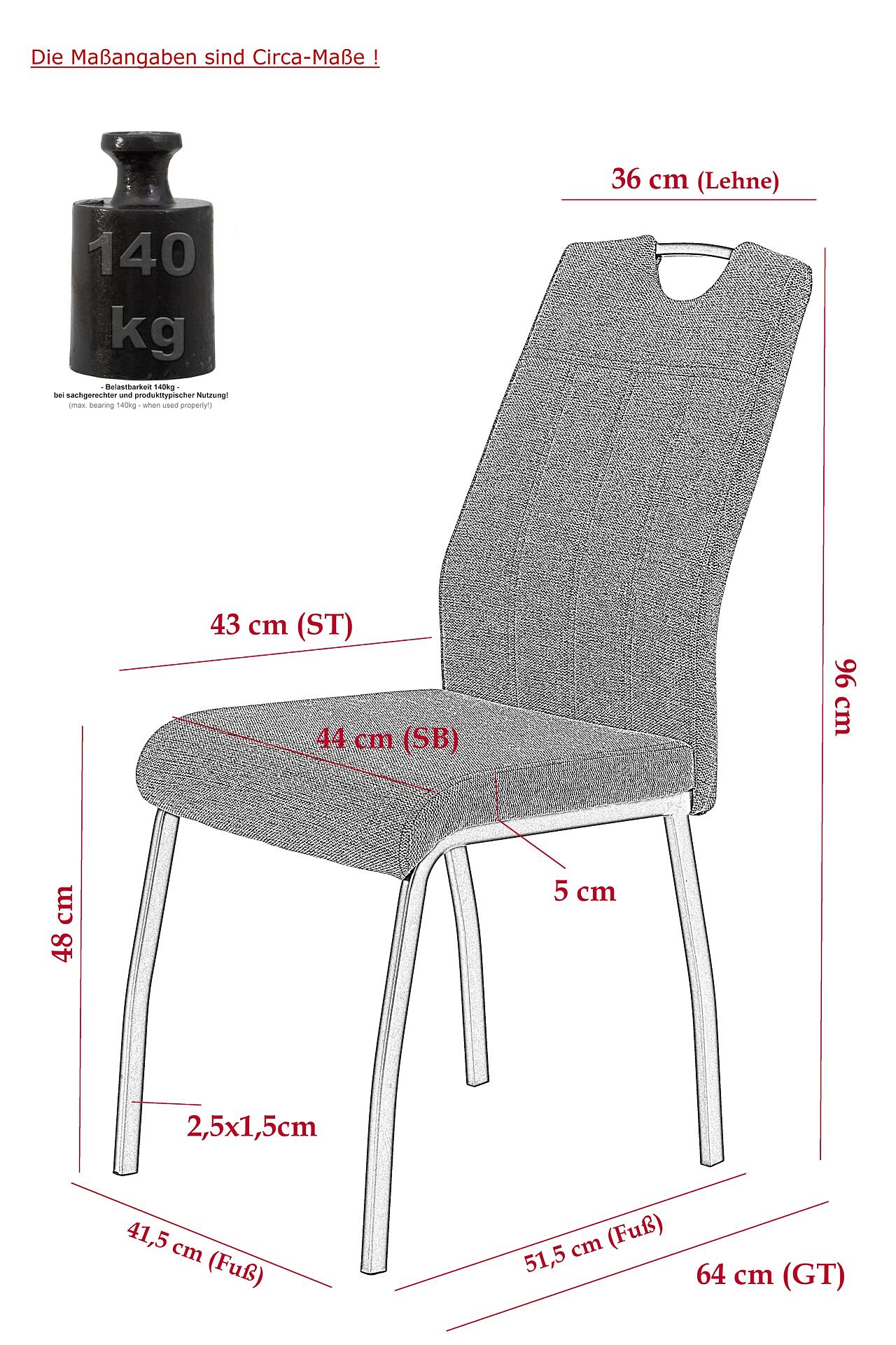 Stuhl 4er Set ELIF III grau Vintage grau Microfaser Metall B/H/T: ca. 44x96x64 cm