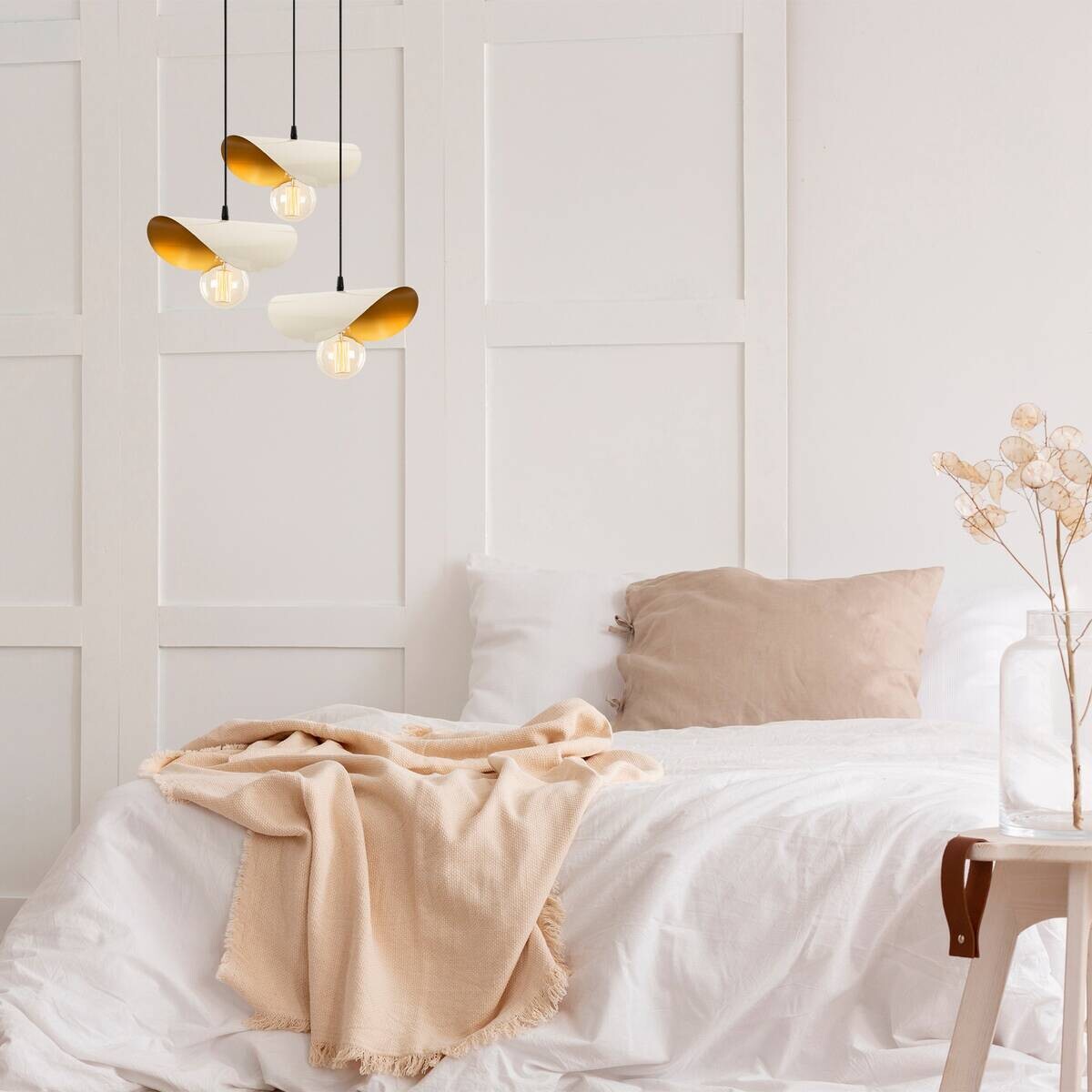 Opviq Pendelleuchte Sivani gold weiß Metall B/H/T/L/D: ca. 45x106x45x45x45 cm E27 3 Brennstellen