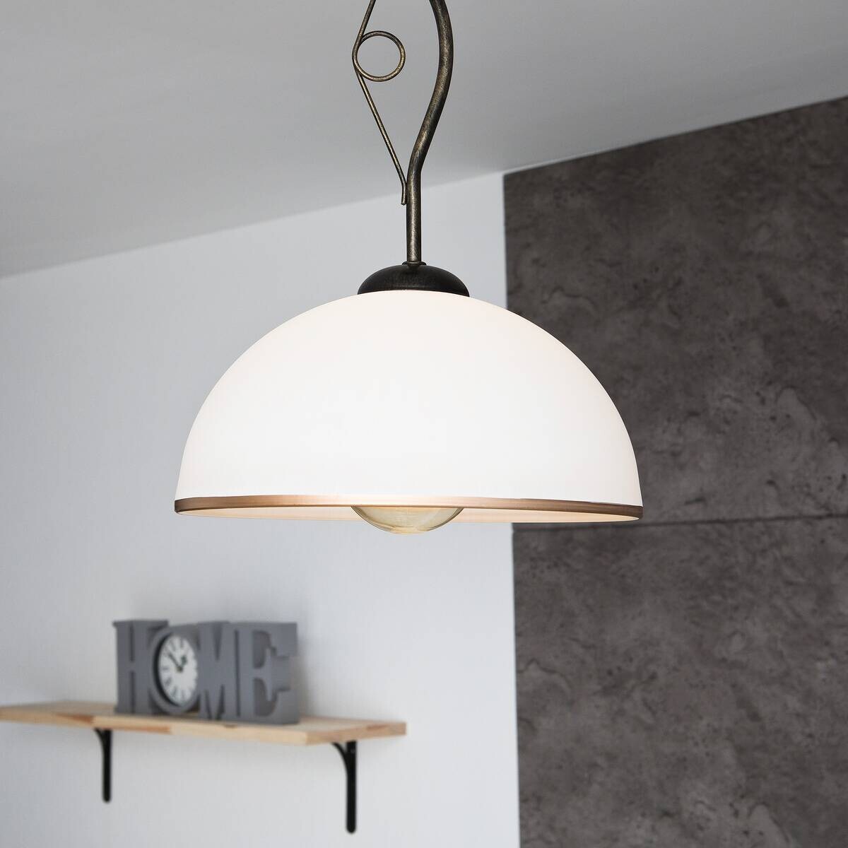 Lamkur Deckenleuchte Retro schwarz Glas Stahl B/H/L: ca. 32,5x45x32,5 cm E27 1 Brennstellen