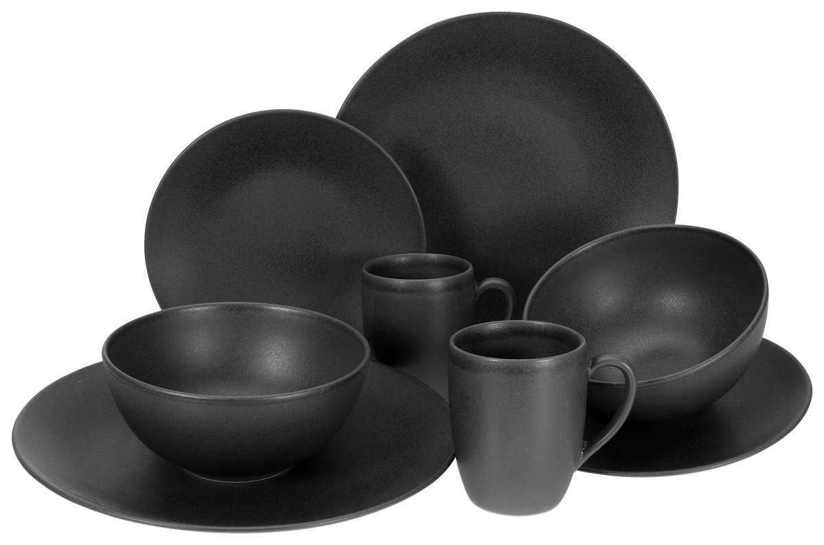CreaTable Kombiservice Soft Touch mattschwarz Steinzeug 16 tlg.