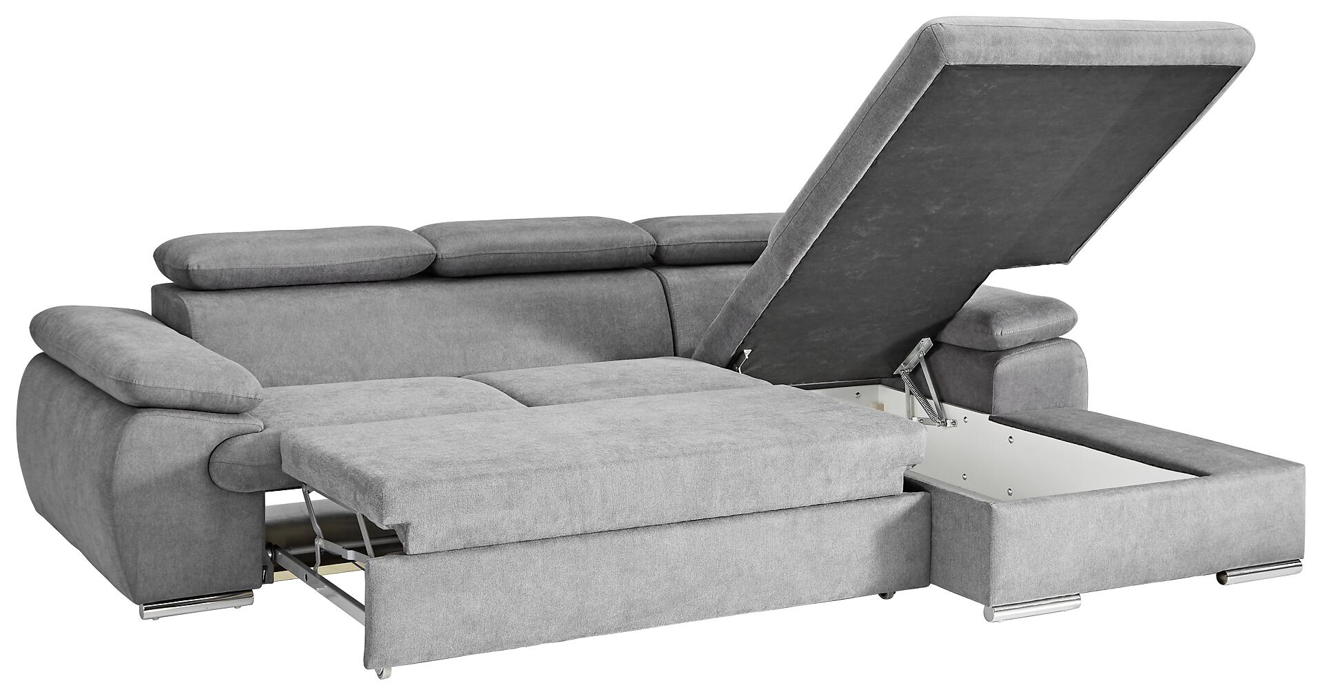 Ecksofa mit Bettfunktion und Bettkasten graubraun
