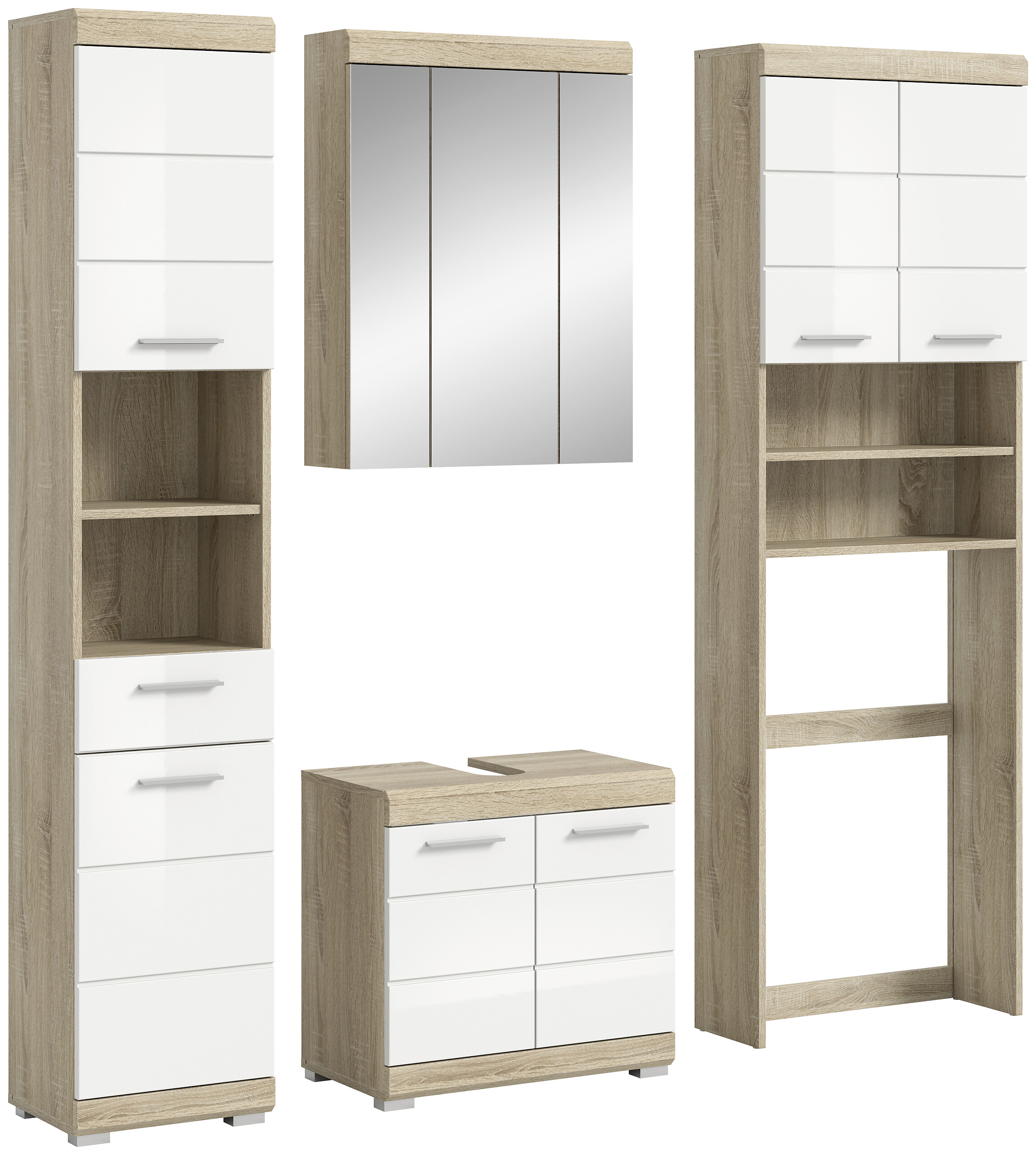 Badezimmer-Set Lambada Eiche Sonoma Nachbildung weiß Hochglanz B/H/T: ca. 190x191x34 cm