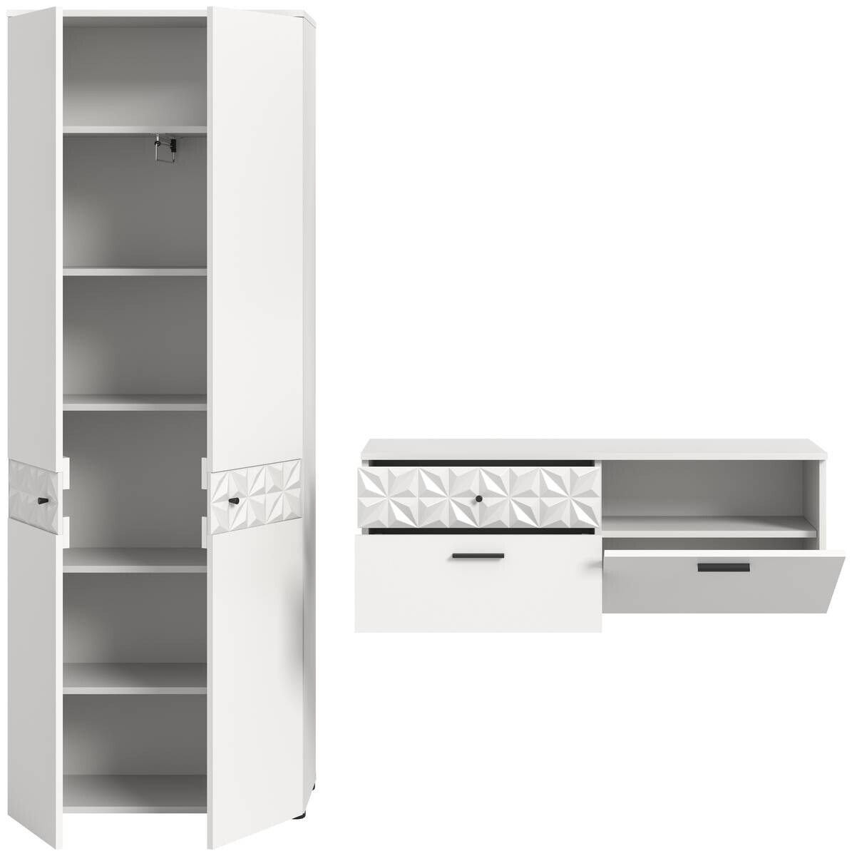 Garderobe Prisma weiß weiß Hochglanz B/H/T: ca. 195x192x34 cm