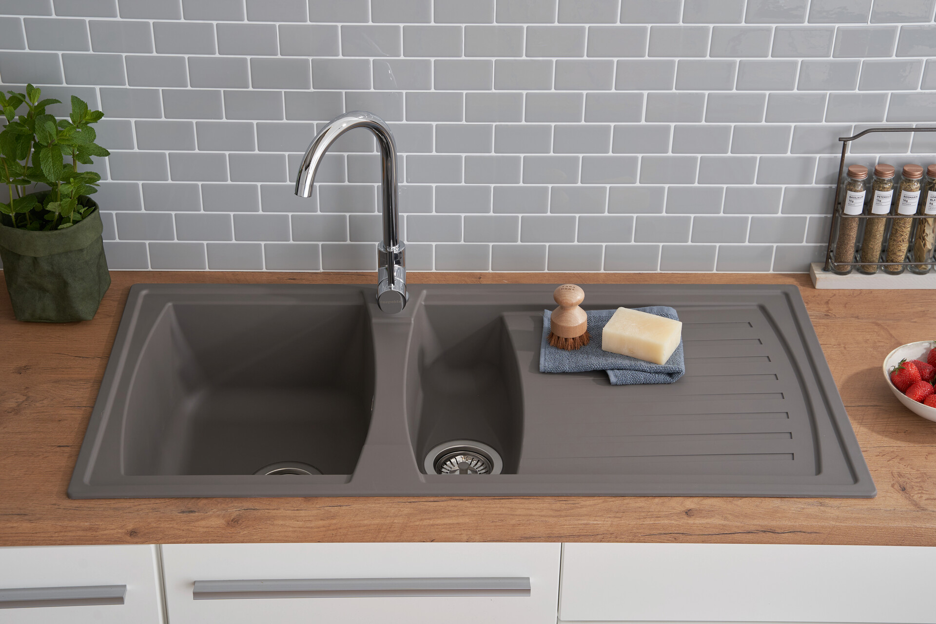 Respekta Einbauspüle Boston 100 x 50 G Beton grau Mineralite B/H/T: ca. 100x20x50 cm