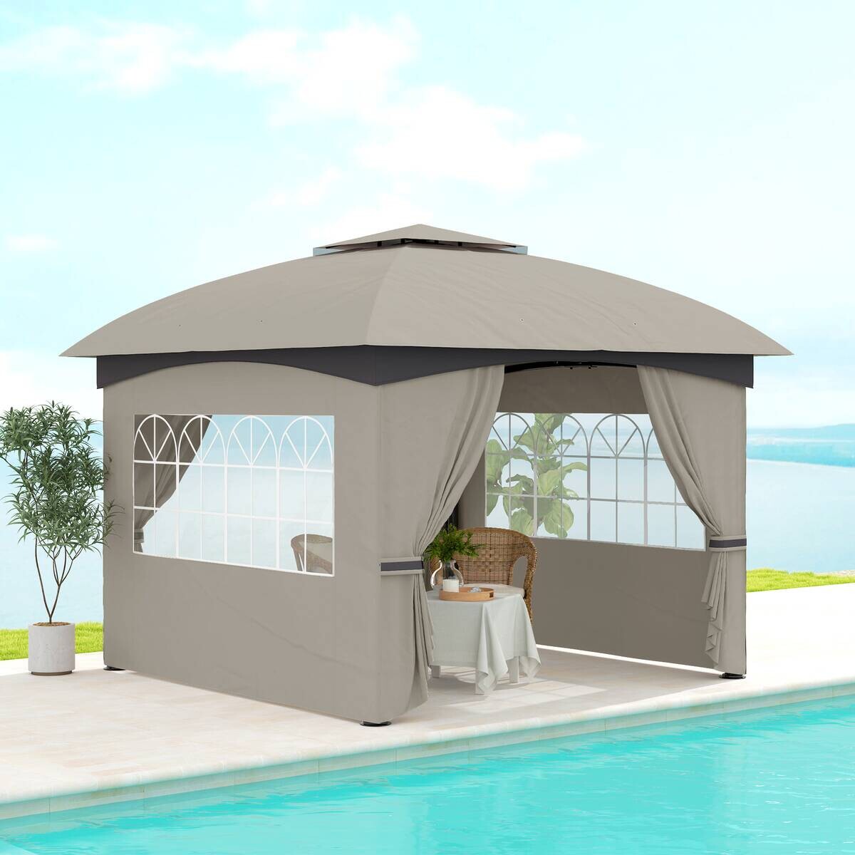 Outsunny Pavillon hellgrau Metall B/H/L: ca. 335x285x335 cm