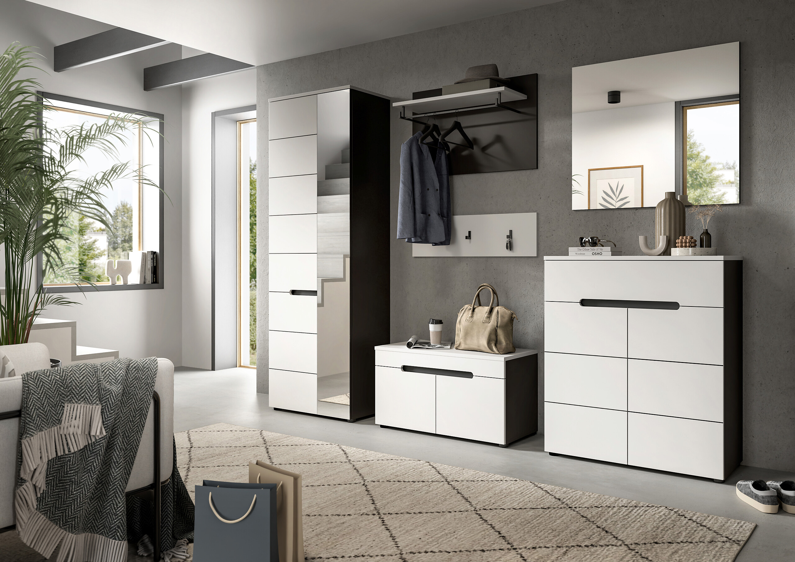 Garderobe Canu basaltgrau Nachbildung weiß B/H/T: ca. 80x190x37 cm Garderobe Canu basaltgrau Nachbildung weiß B/H/T: ca. 80x190x37 cm