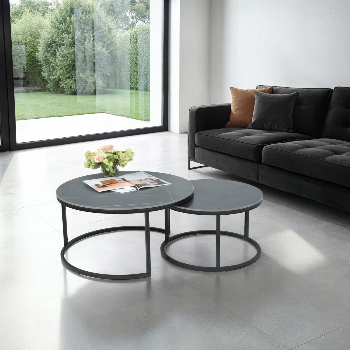 Hela Couchtisch Luis II grau Marmoroptik schwarz Metall Stein H/D: ca. 41x80 cm