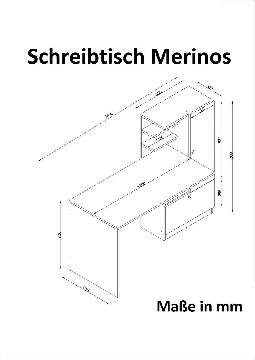 Schreibtisch Merinos weiß B/H/T: ca. 150x120x62 cm