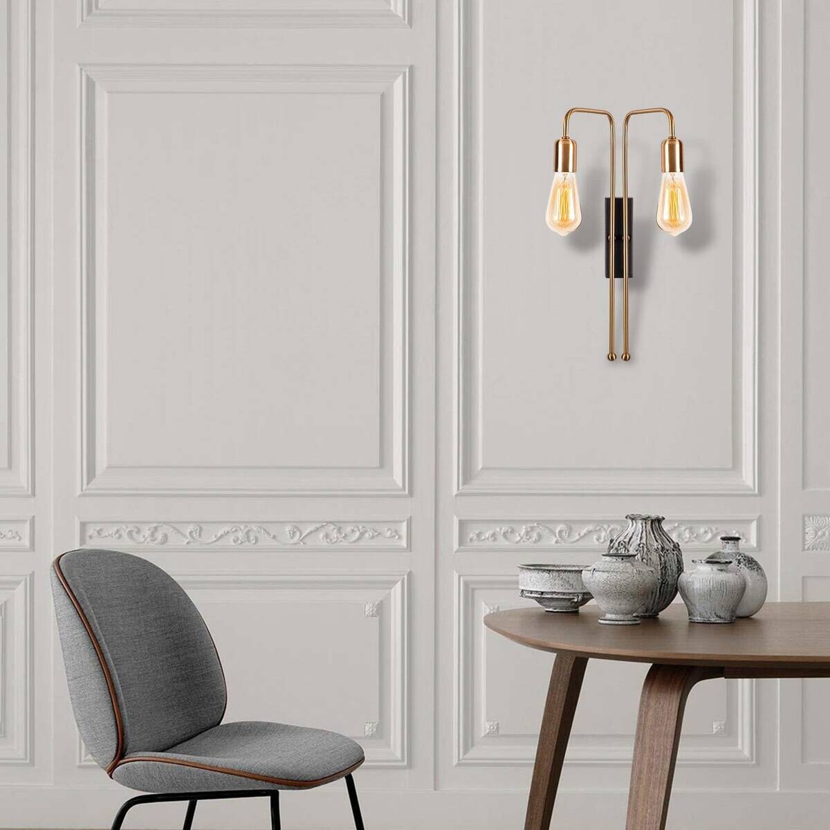 Opviq Wandleuchte schwarz gold Metall B/H/L: ca. 20x45x25 cm E27 2 Brennstellen