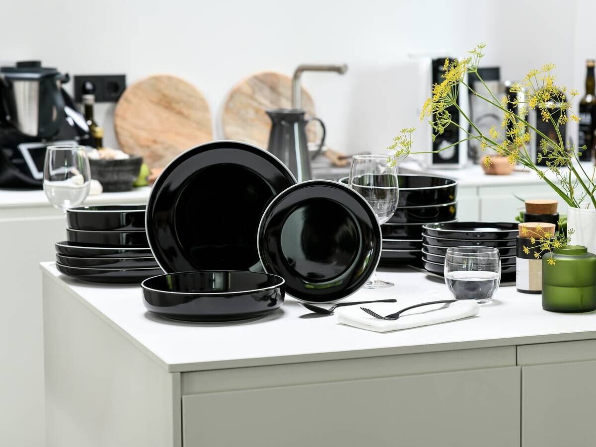 CreaTable Tafelservice Nordic Gourmet schwarz Steinzeug 18 tlg.
