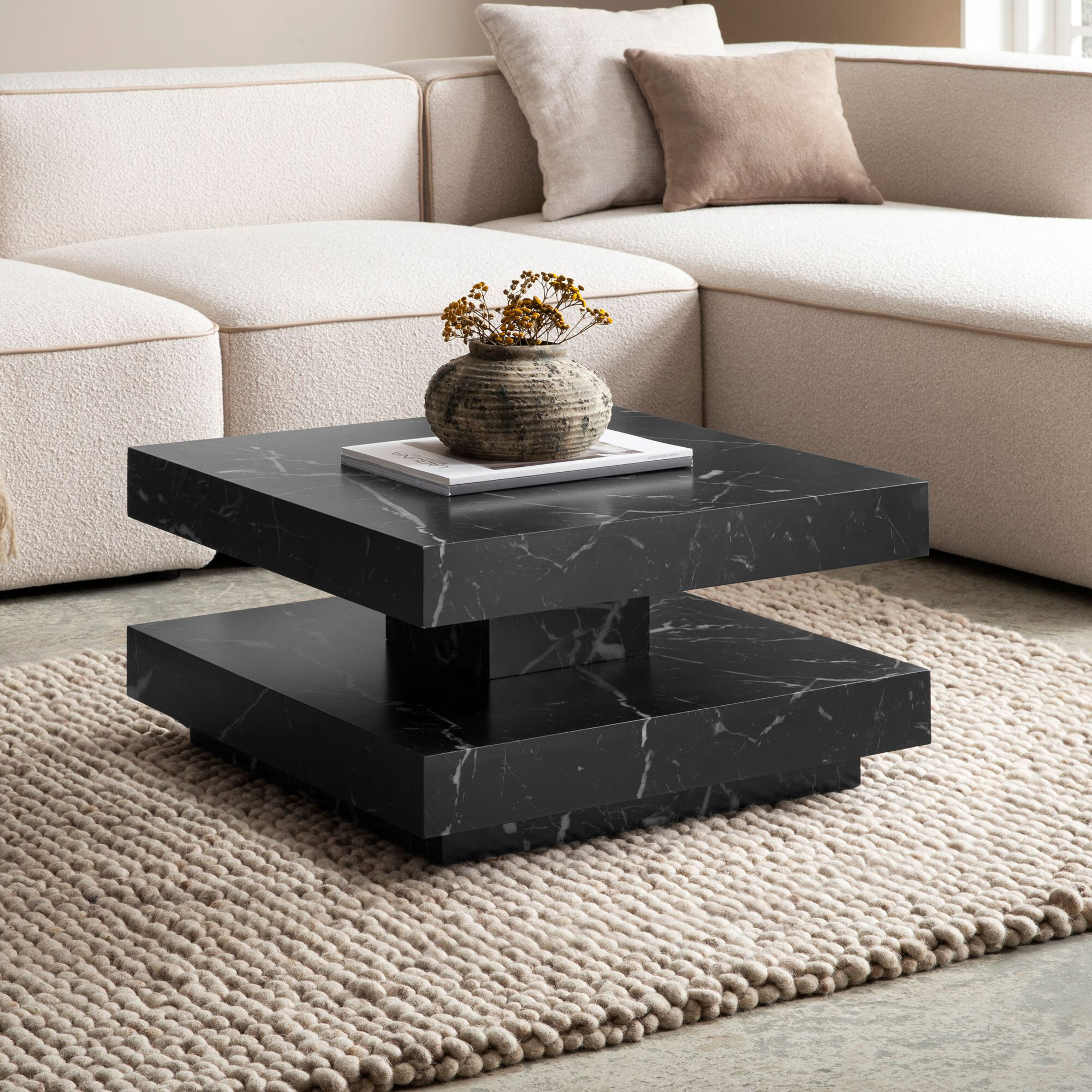 Wohnling Couchtisch schwarz Marmor B/H/T: ca. 60x34x60 cm