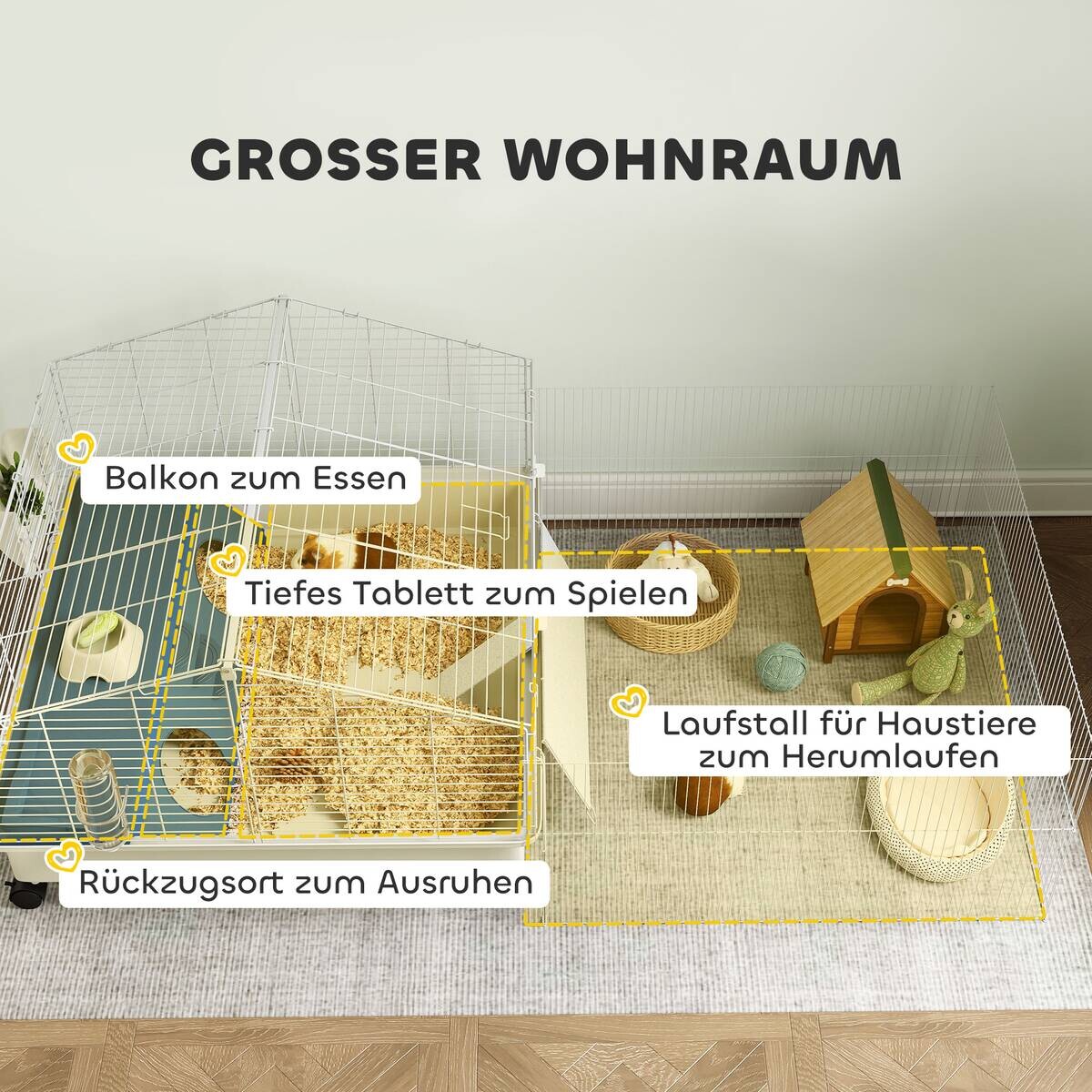 PawHut Kleintierkäfig mehrfarbig Stahl B/H/L: ca. 88x63x173 cm