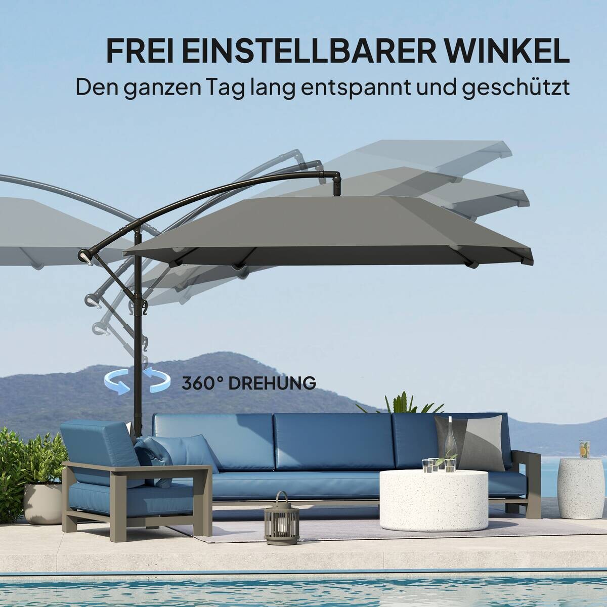 Outsunny Ampelschirm dunkelgrau Metall B/H/L: ca. 260x245x304 cm