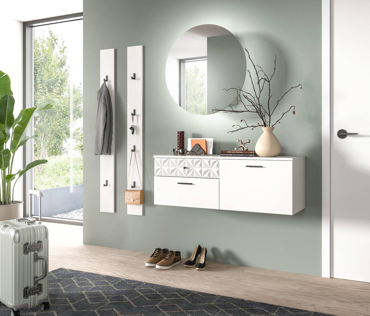 Garderobe Prisma weiß weiß Hochglanz B/H/T: ca. 172x192x34 cm