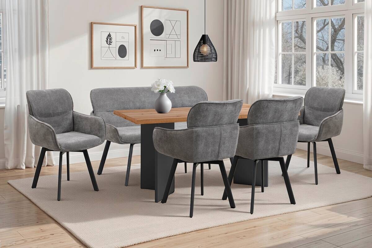 Sitzbank RICO schwarz grau Metall Stoff B/H/T: ca. 160x90x62 cm