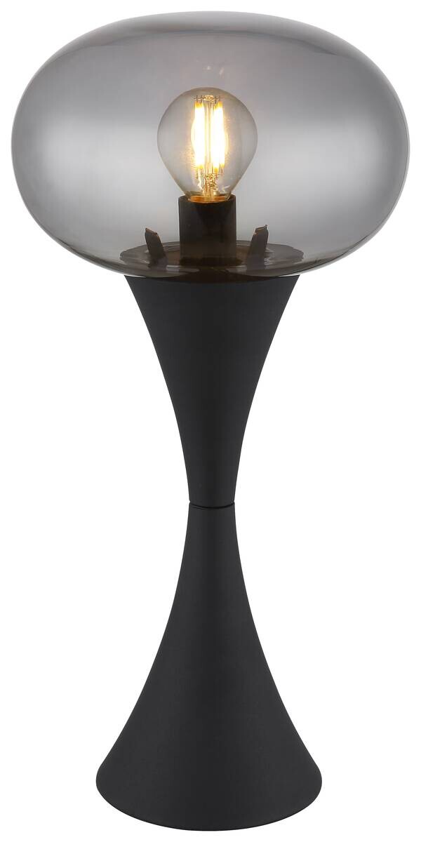 GLOBO Tischleuchte Rauch schwarz Glas Metall H/D: ca. 36,9x18 cm E14 1 Brennstellen