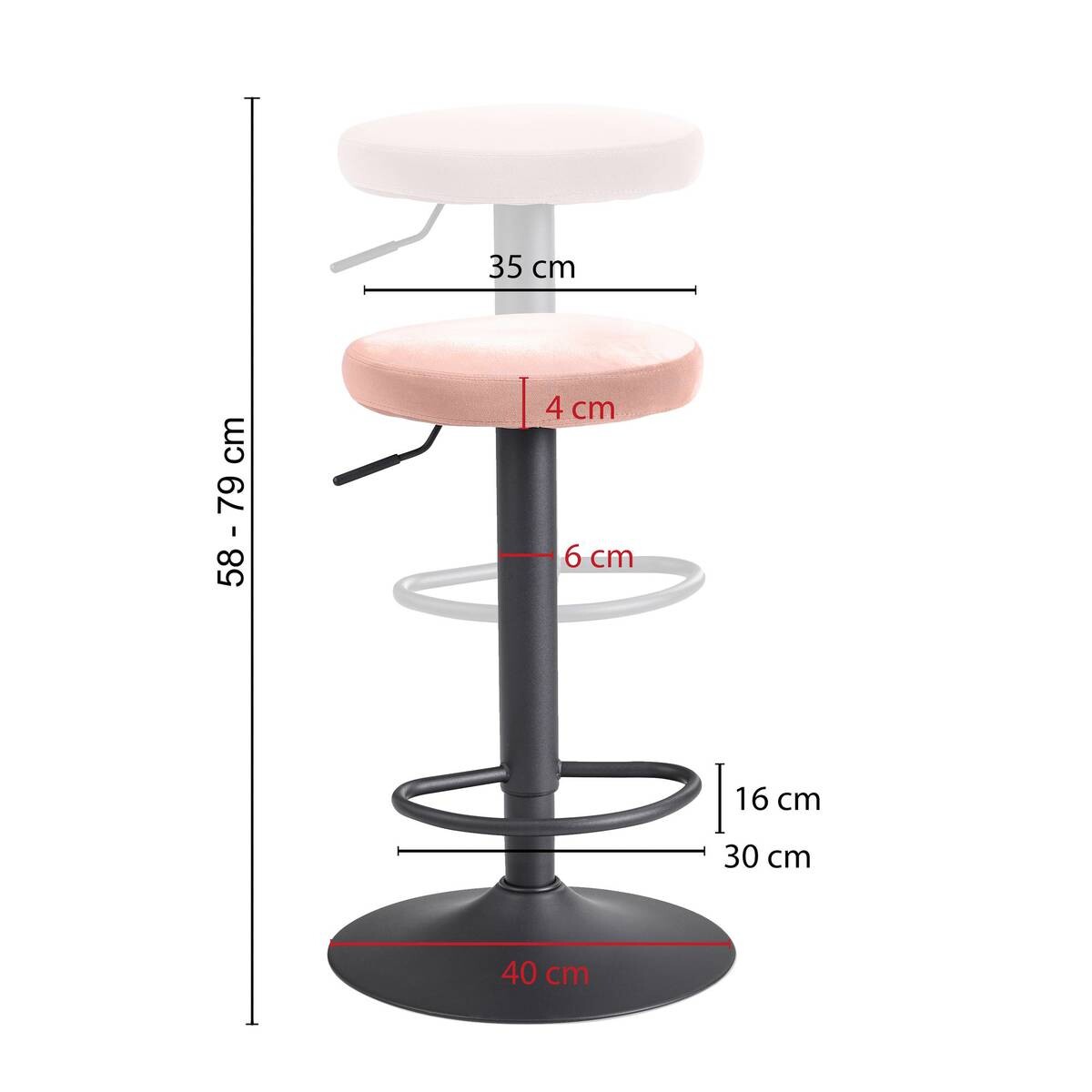 Barhocker rosa Stoff B/H/T: ca. 40x58x40 cm