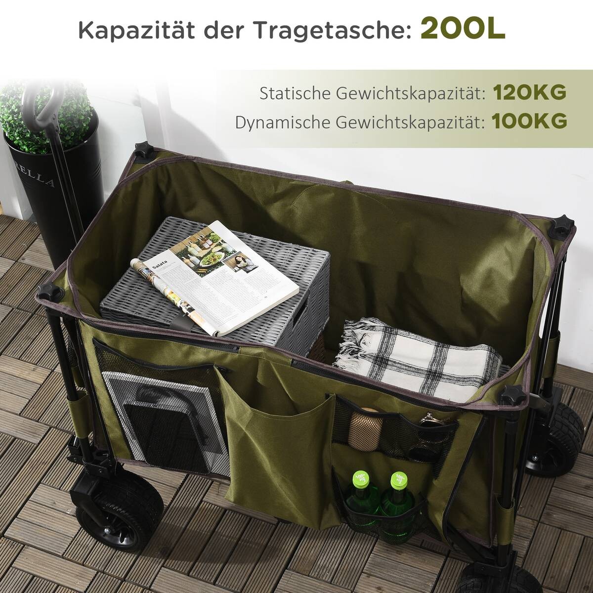 Outsunny Bollerwagen grün B/H/L: ca. 48x100,5x100 cm