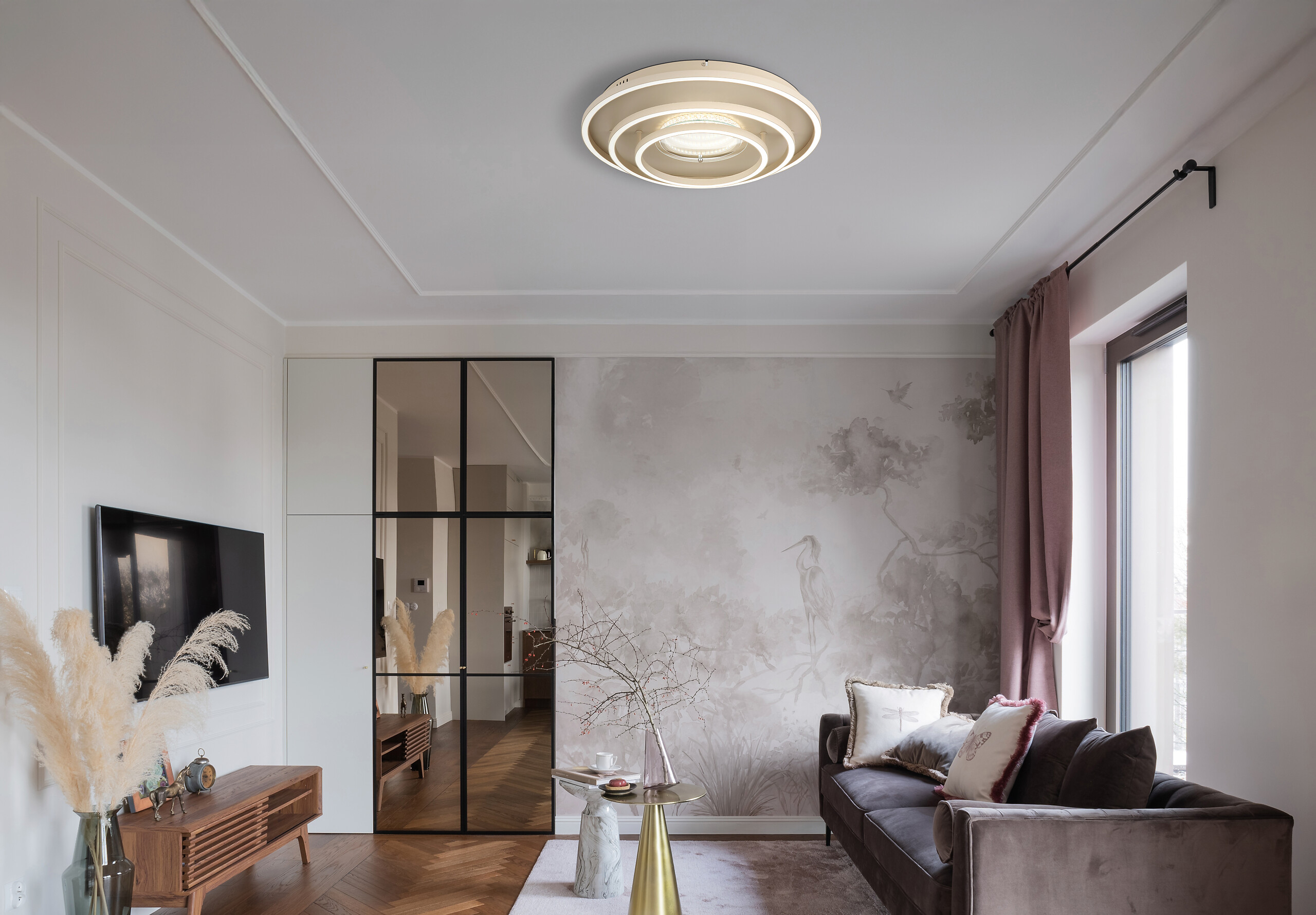 GLOBO Deckenleuchte sand Aluminium Metall H/D: ca. 10,8x51,1 cm 1 Brennstellen