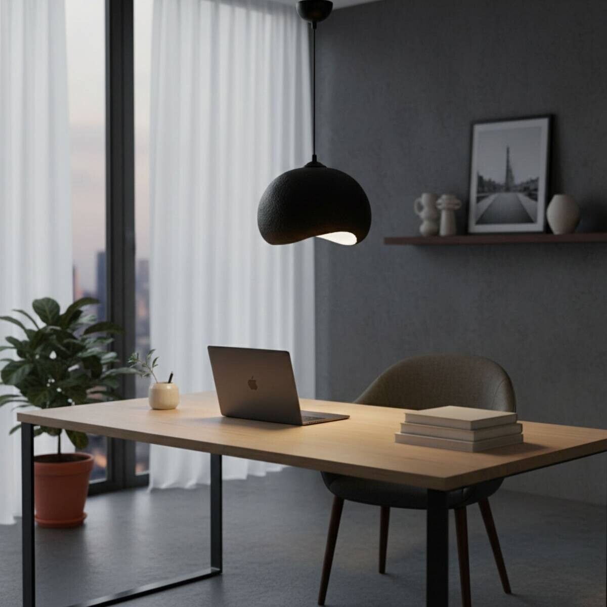 Opviq Pendelleuchte Yontu-15850-A schwarz Polyester-Mischgewebe Metall B/H/L: ca. 29x120x34 cm E27 1 Brennstellen