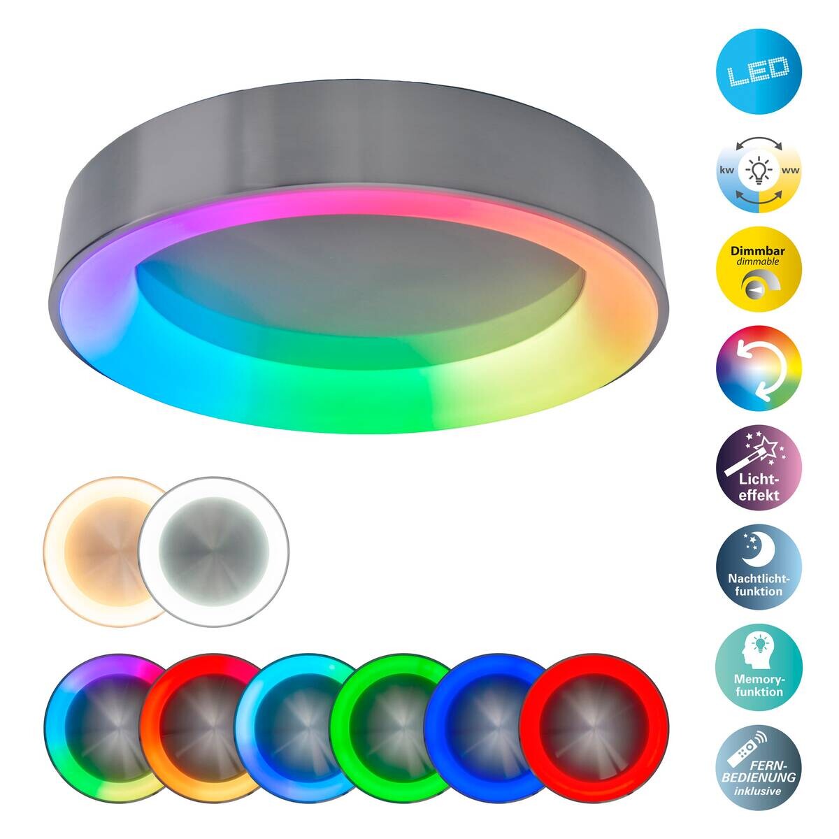 Näve Leuchten Deckenleuchte 1386961 nickel matt Kunststoff Metall B/H/T: ca. 46,5x8x46,5 cm null 1 Brennstellen