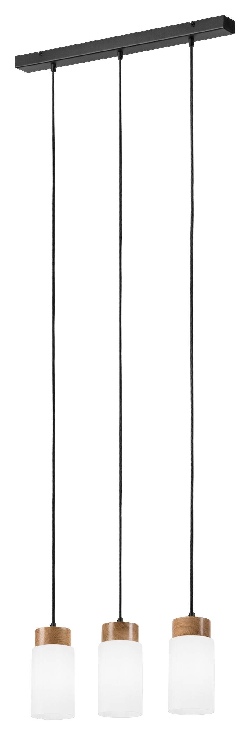 Lamkur Hängeleuchte Marcus schwarz Glas Stahl Holz B/H/L: ca. 65x20x20 cm E27 3 Brennstellen