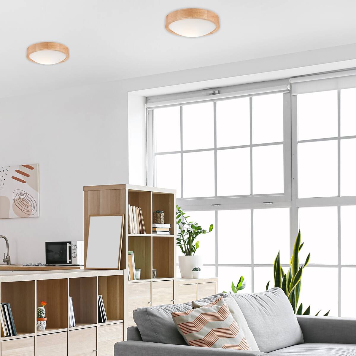 Lamkur Deckenleuchte Anello Eiche Glas Holz H/L: ca. 8x27 cm E27 1 Brennstellen