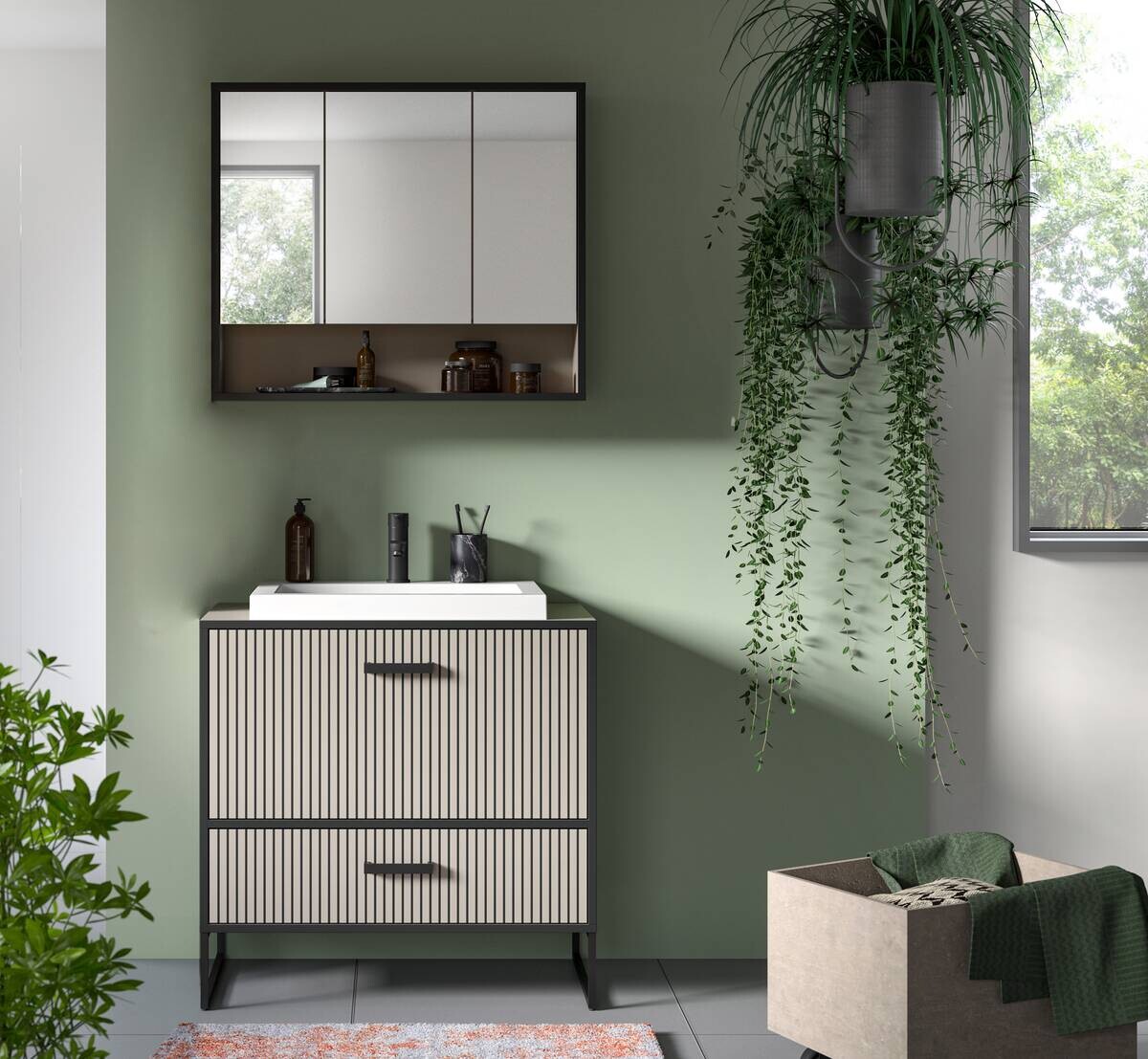 Badezimmer-Set BAGNO schwarz Kaschmirgrau Nachbildung B/H/T: ca. 80x192x48 cm