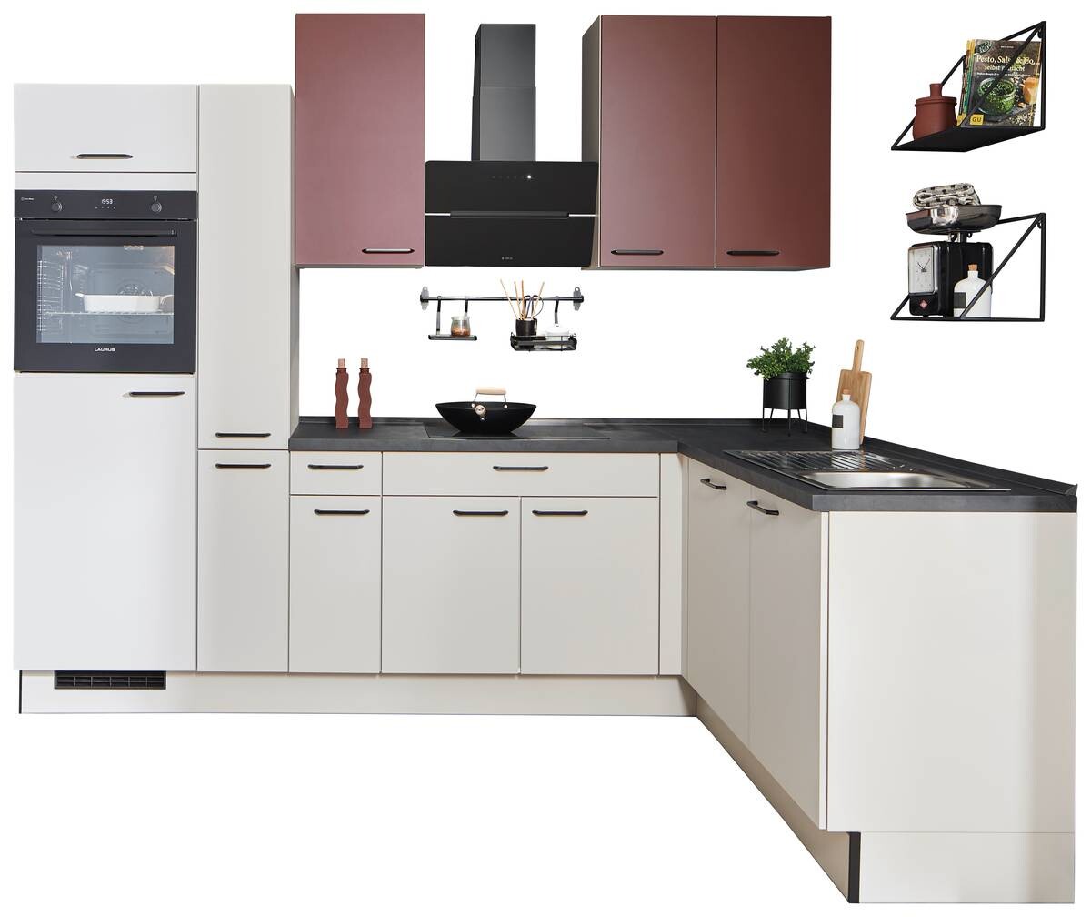 pino Winkelküche PN210 Kaschmirgrau Lacklaminat supermatt B/H/T: ca. 275x235x175 cm