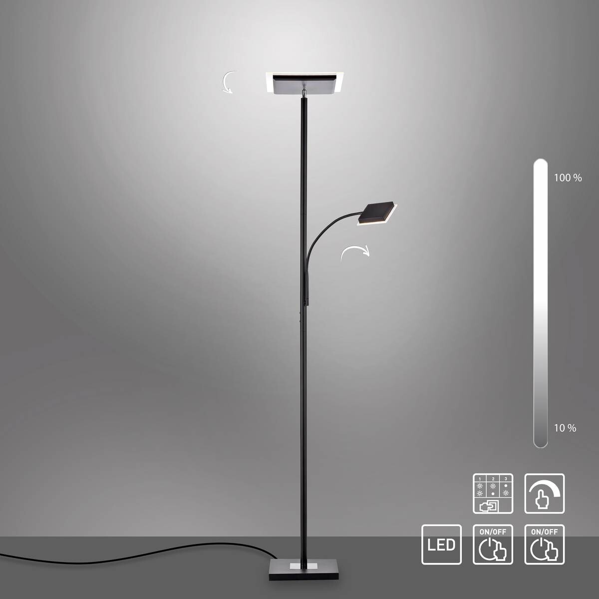 Just Light LED-Deckenfluter HANS 11710-18 schwarz Eisen Kunststoff B/H/T: ca. 25x190x25 cm 2 Brennstellen