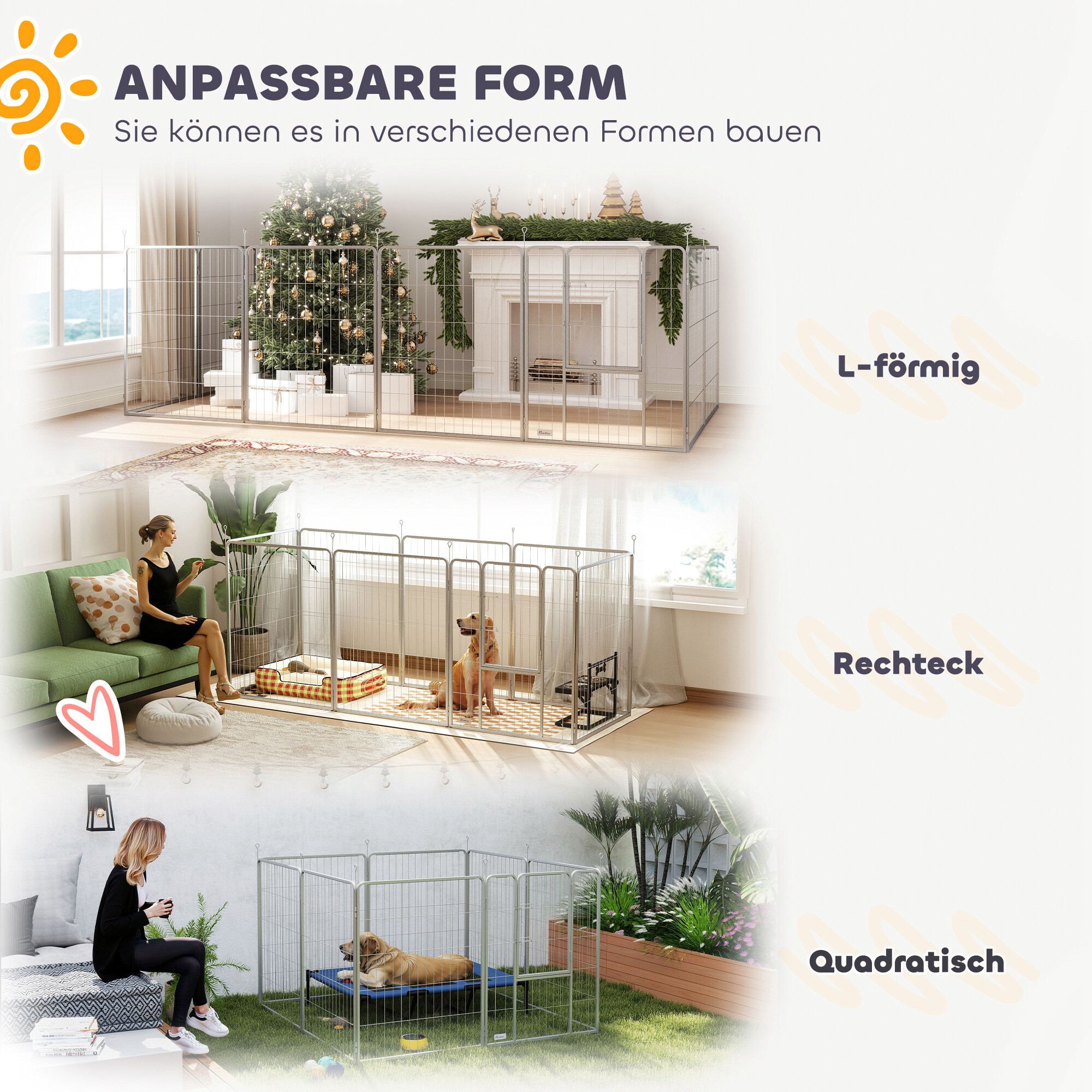 PawHut Welpenauslauf silber Stahl B/H/L: ca. 160x100x160 cm