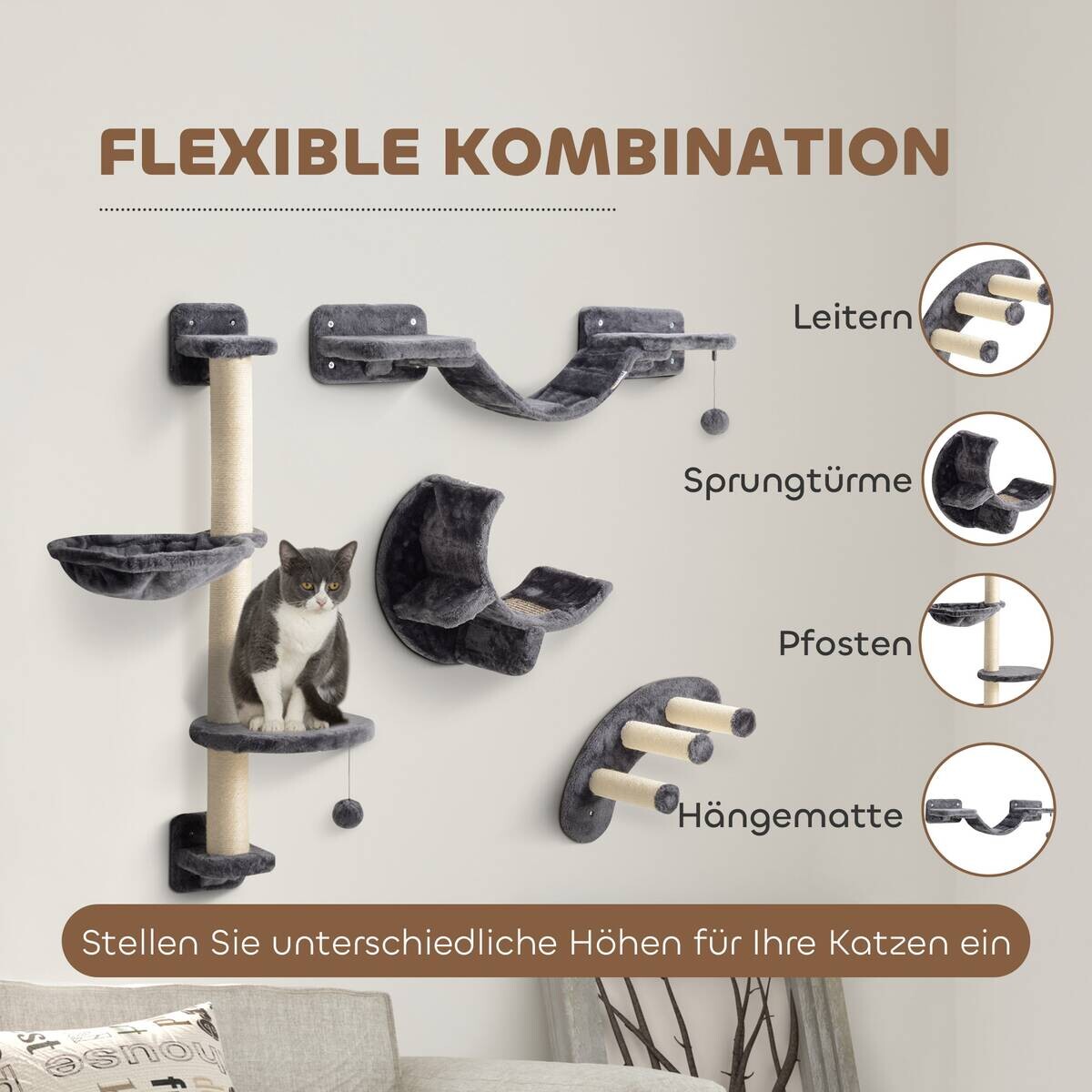 PawHut Katzen Kletterwand dunkelgrau Spanplatte B/H/L: ca. 30x96x30 cm