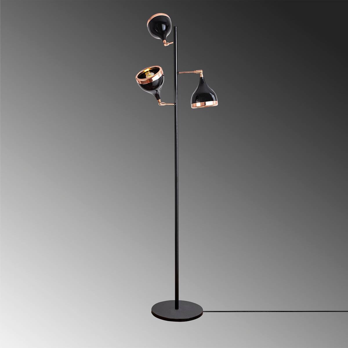 Opviq Stehleuchte schwarz Kupfer B/H/T/L/D: ca. 52x163x52x52x52 cm E27 3 Brennstellen