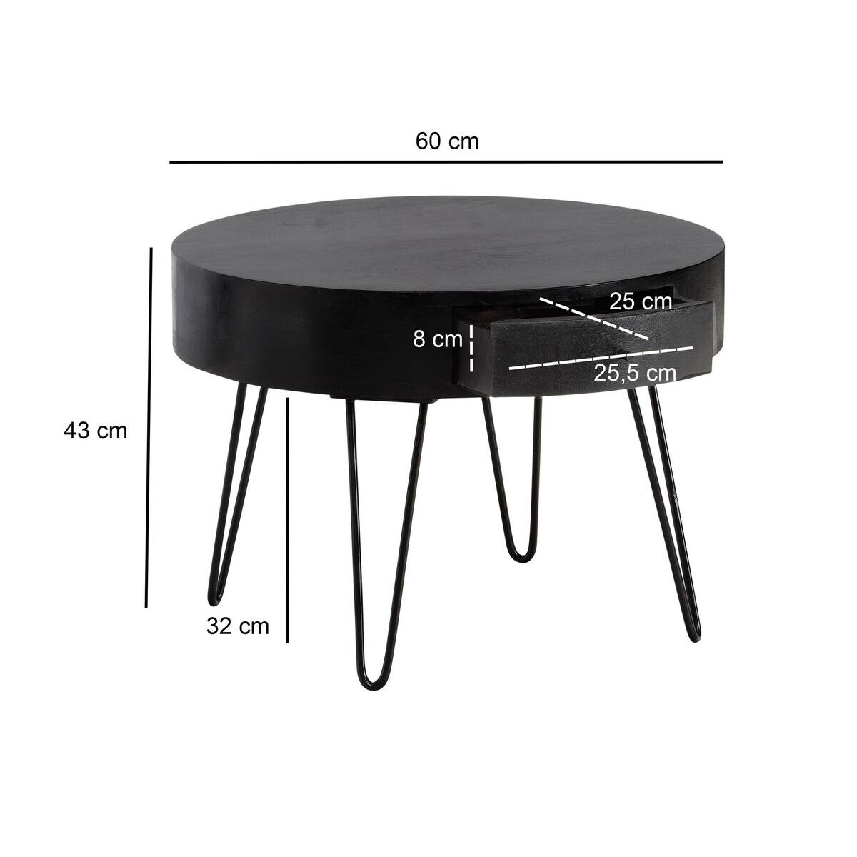 Wohnling Couchtisch schwarz Mango B/H/T: ca. 60x43x60 cm