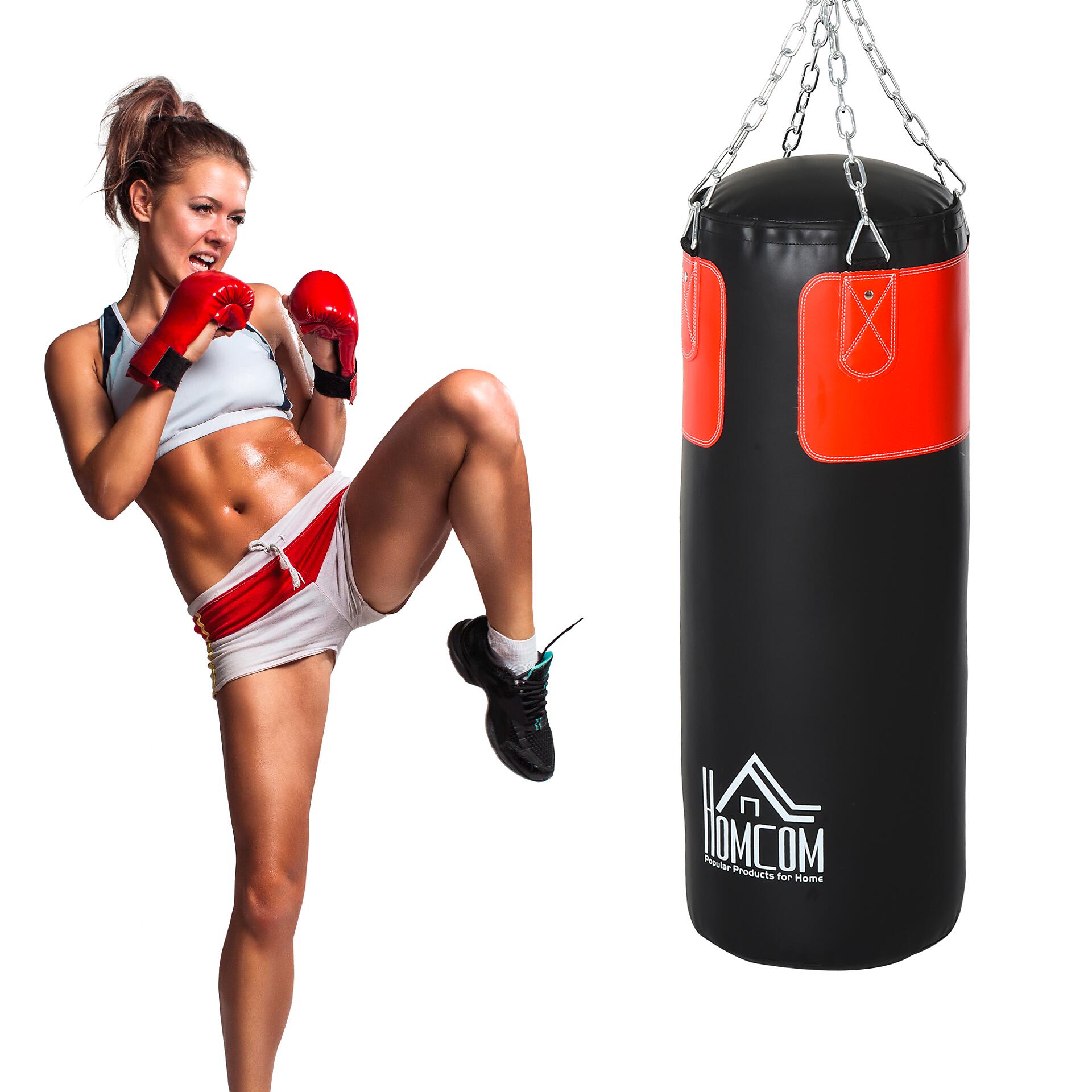 HOMCOM Boxsack mit Boxhandschuhen schwarz Stahl H/D: ca. 120x30 cm