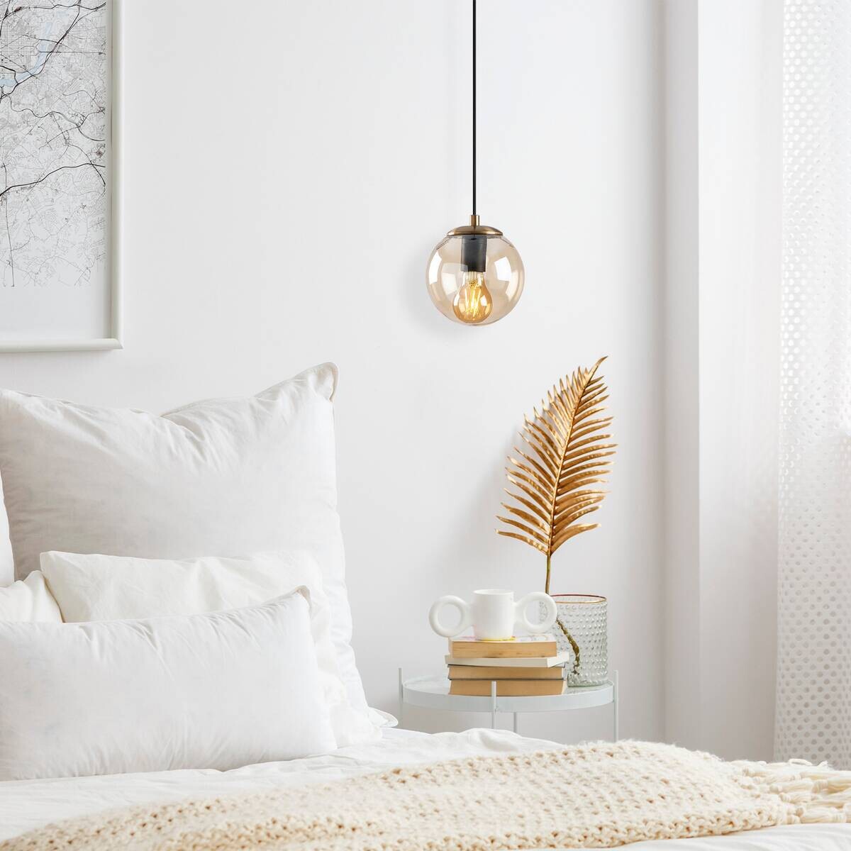 Opviq Pendelleuchte Efe gelb bronze Glas Metall B/H/T/L/D: ca. 15x110x15x15x15 cm E27 1 Brennstellen