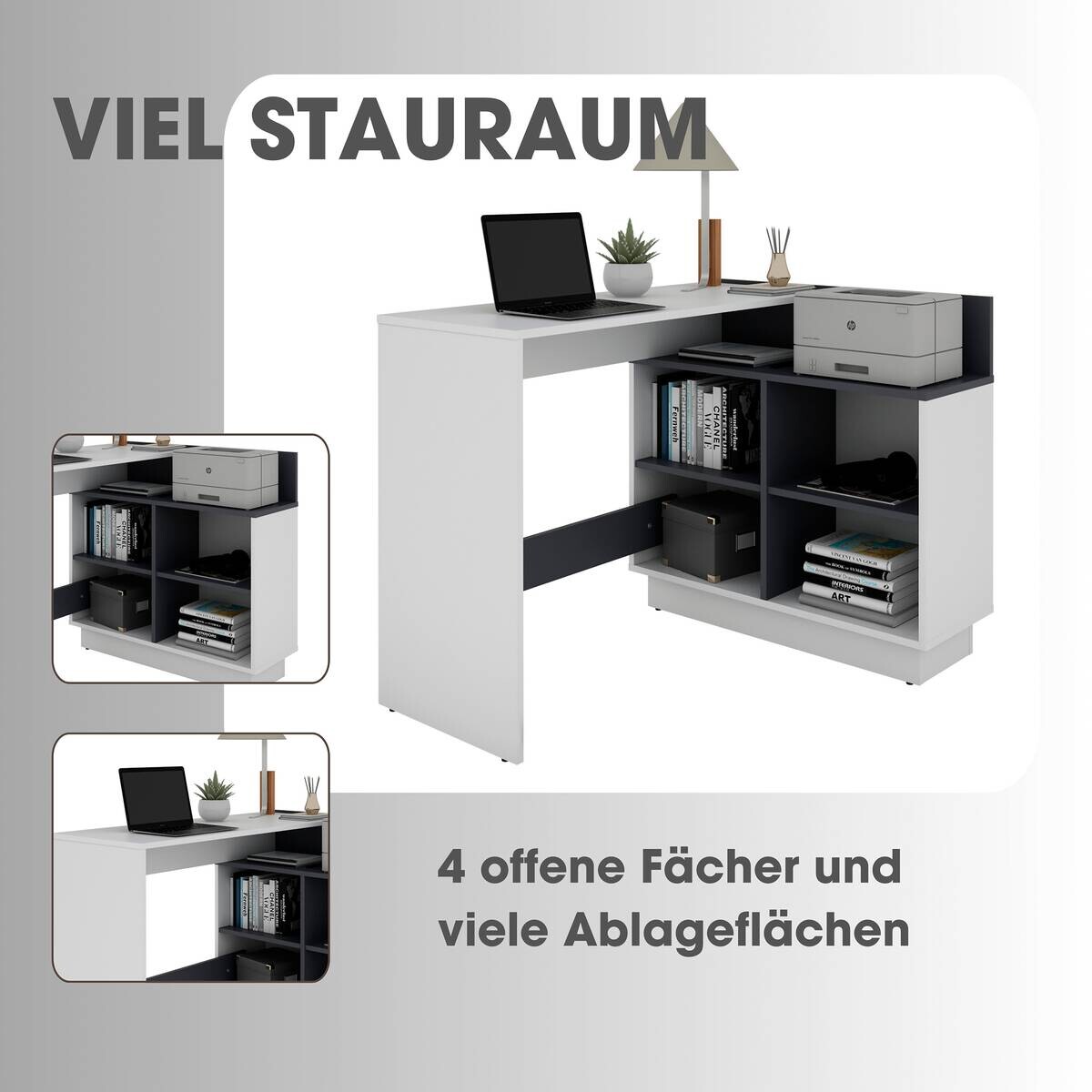 Eckschreibtisch BERNI weiß Graphit B/H/T: ca. 102x77,5x80 cm