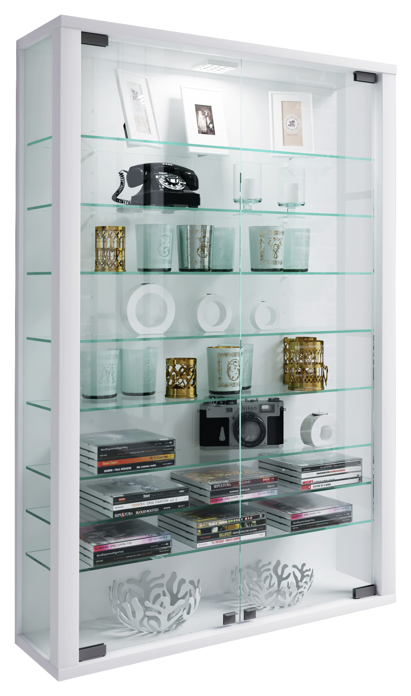 Vitrine Vitrosa Mini weiß Holzwerkstoff Glas B/H/T: ca. 59x90x18 cm