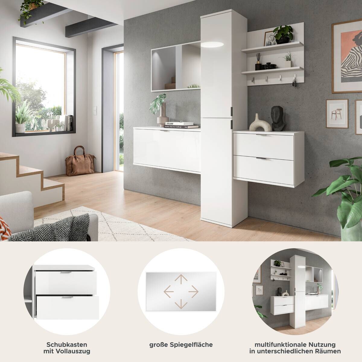 Garderobe PROJEKT X weiß weiß Hochglanz B/H/T: ca. 174x191x37 cm