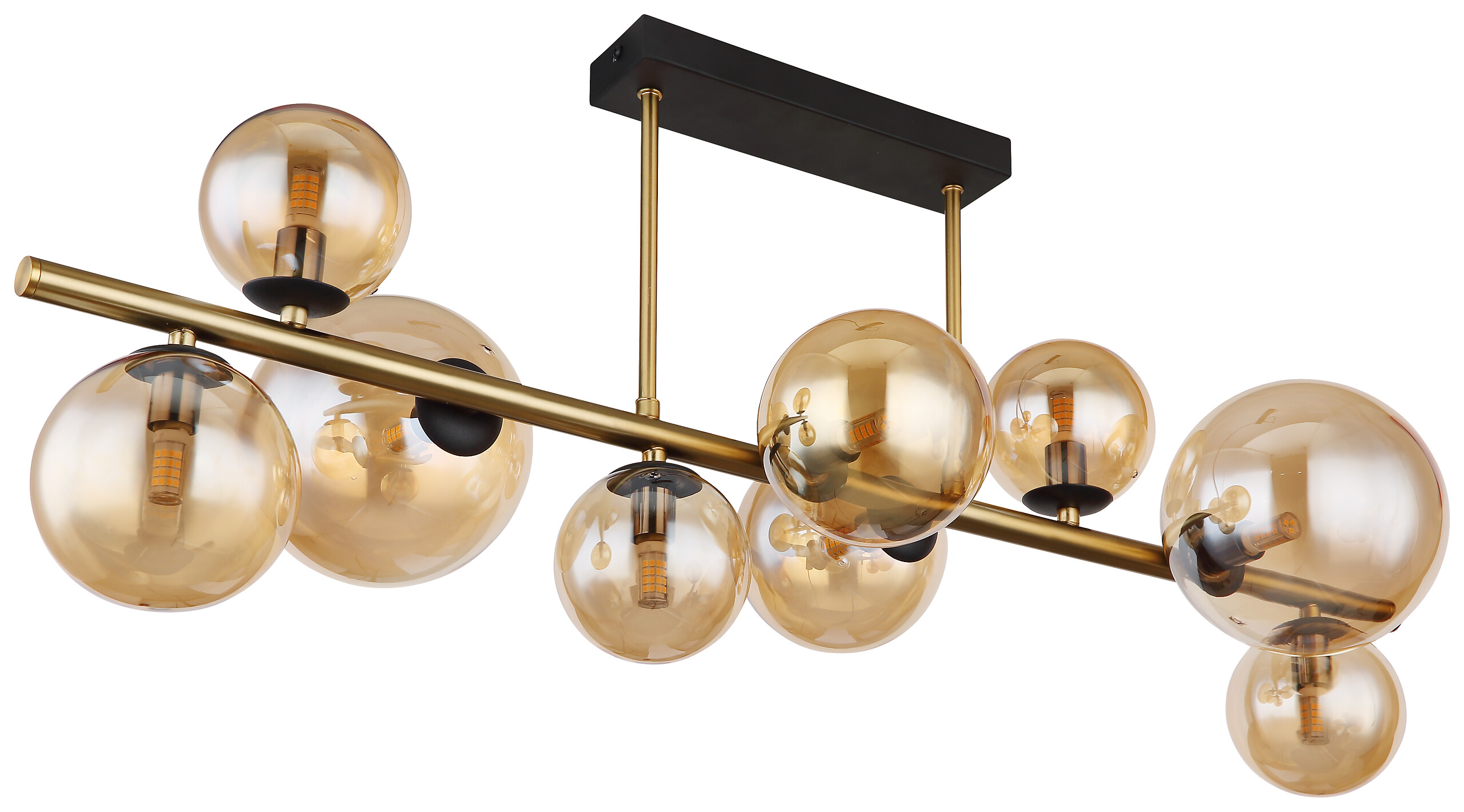 GLOBO Deckenleuchte 56135-9D amber schwarz messing Glas Metall B/H/L: ca. 30x38x87 cm G9 9 Brennstellen