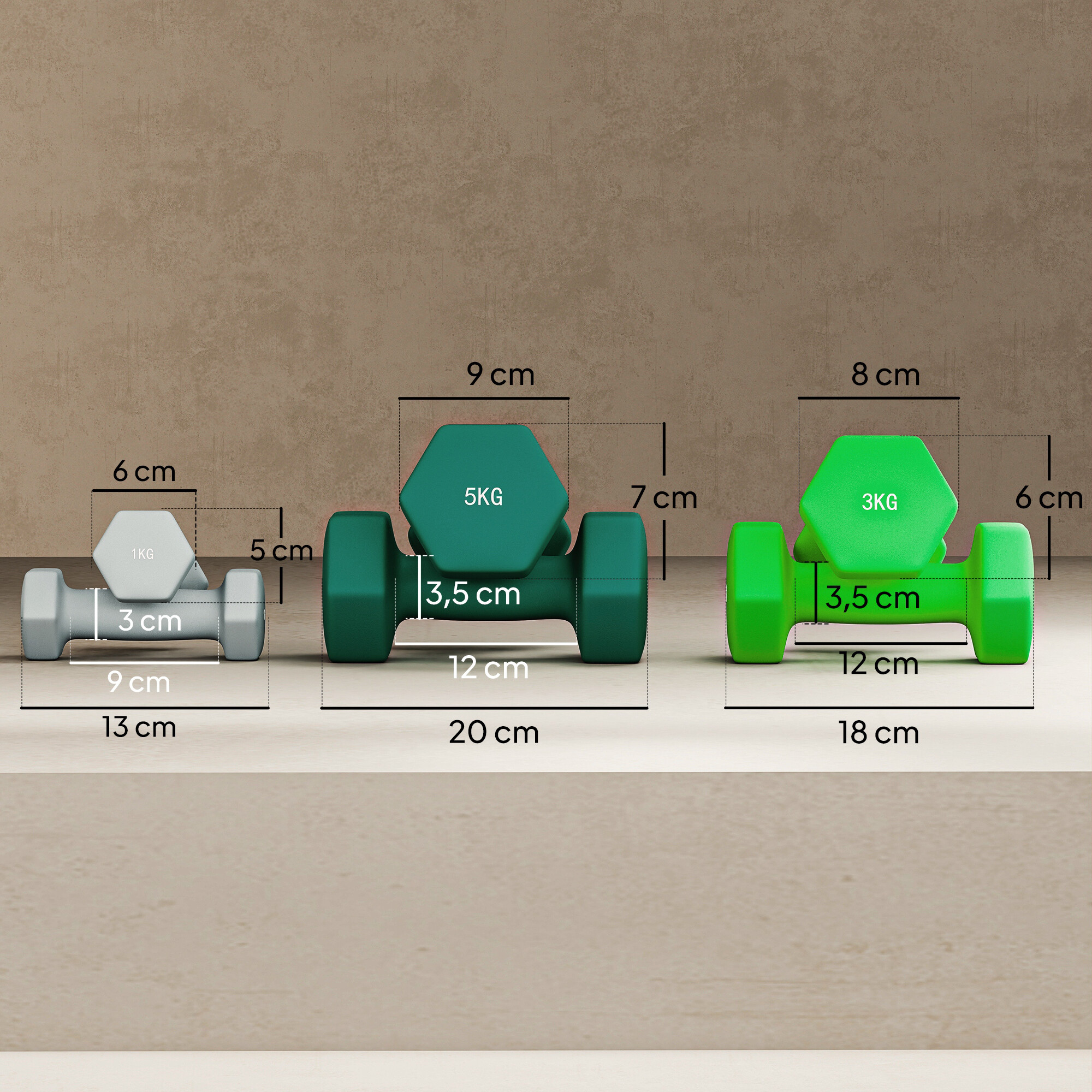 SPORTNOW Hantelset mehrfarbig Metall B/H/L: ca. 10x34x34 cm