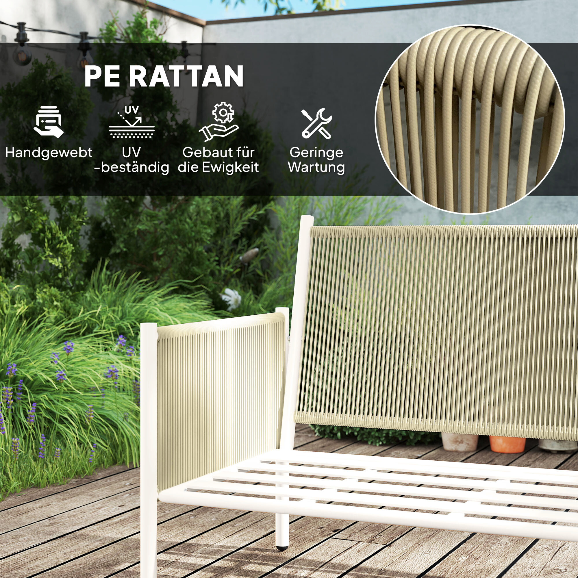 Outsunny Rattan Gartenmöbel-Set hellgrau Stahl B/H/L: ca. 68x82x116 cm
