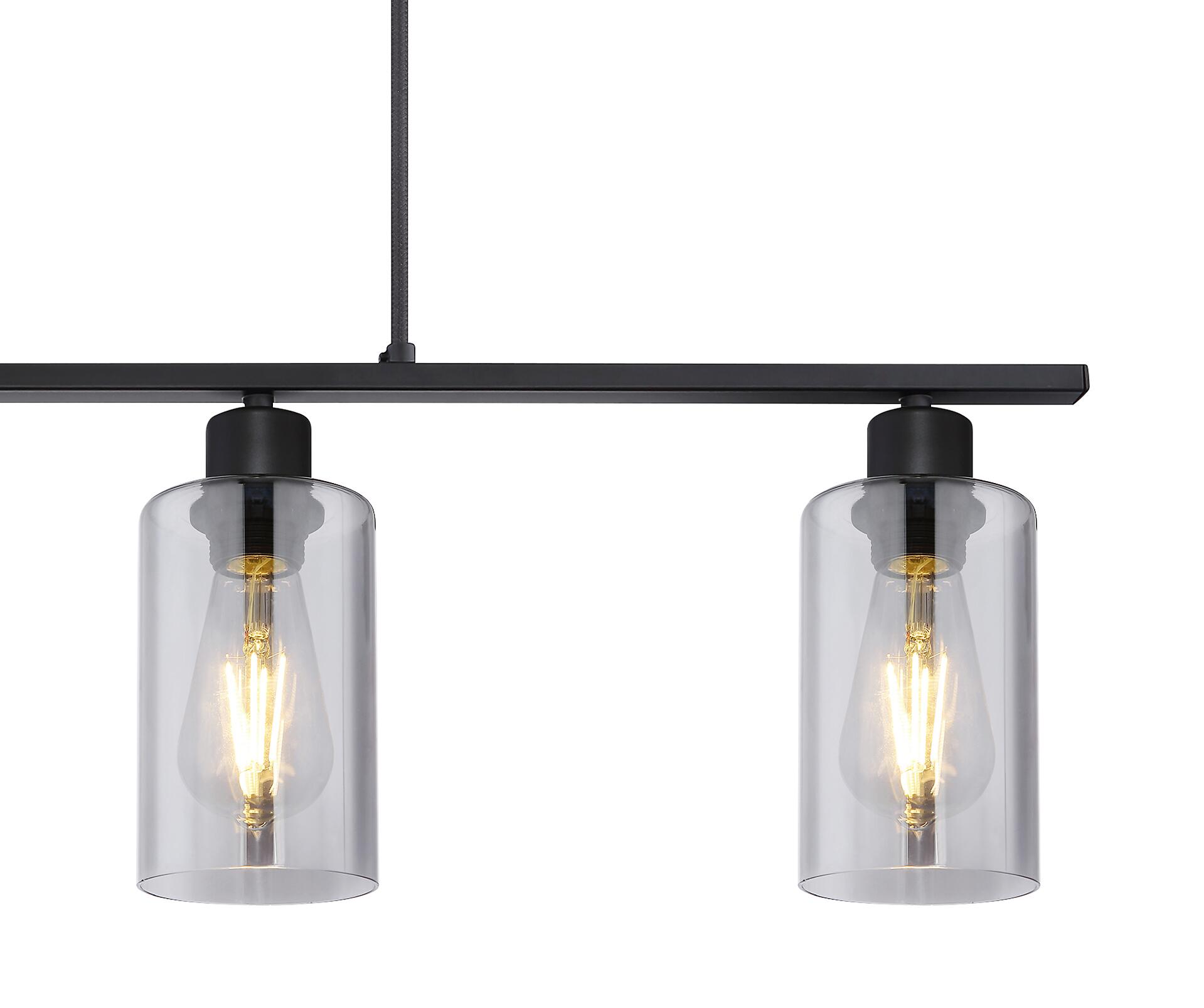 GLOBO Pendelleuchte Hadera schwarz Rauch Metall Glas B/H/L: ca. 10x120x98 cm E27 4 Brennstellen