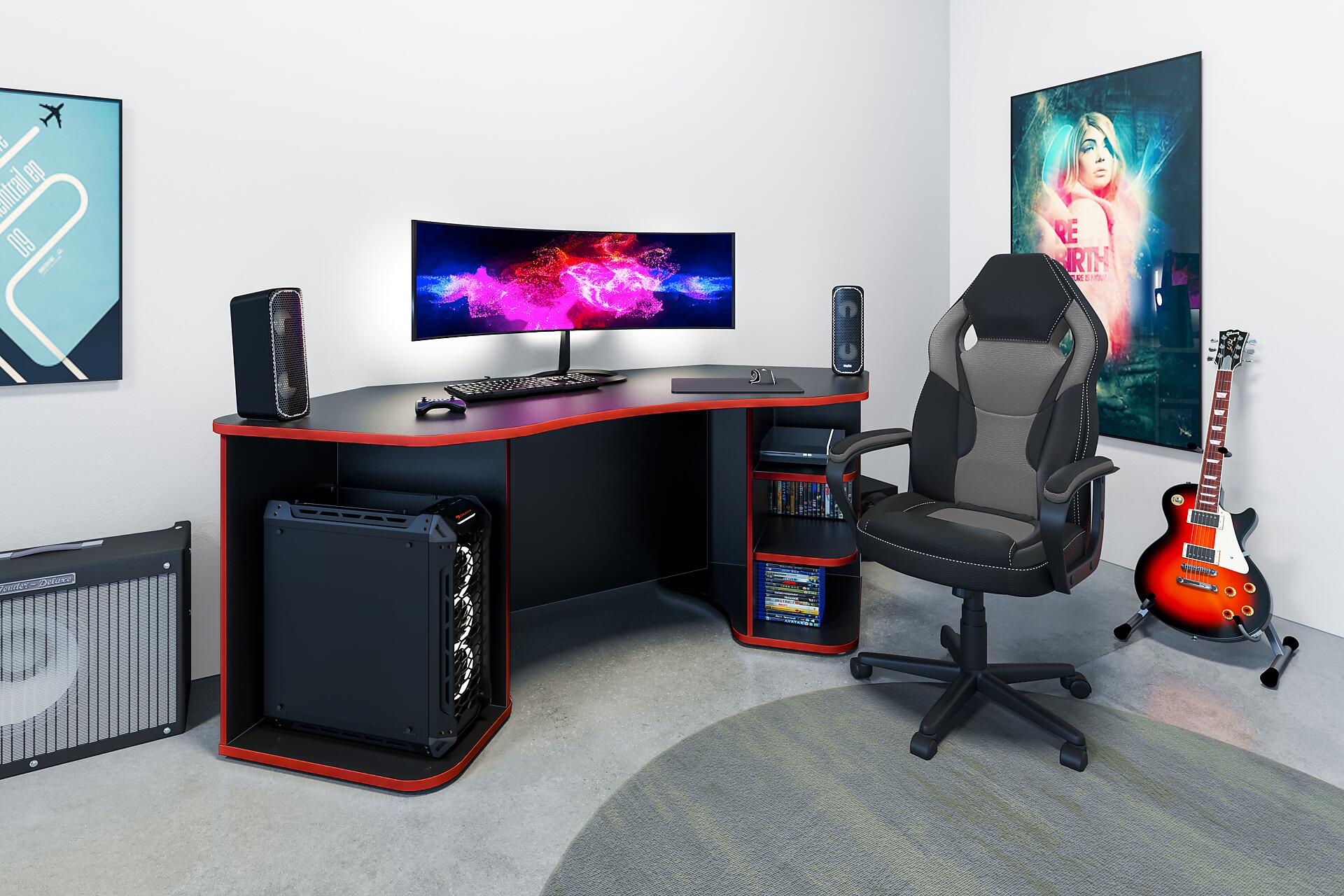 Schreibtisch THANATOS anthrazit rot B/H/T: ca. 198x76x85 cm