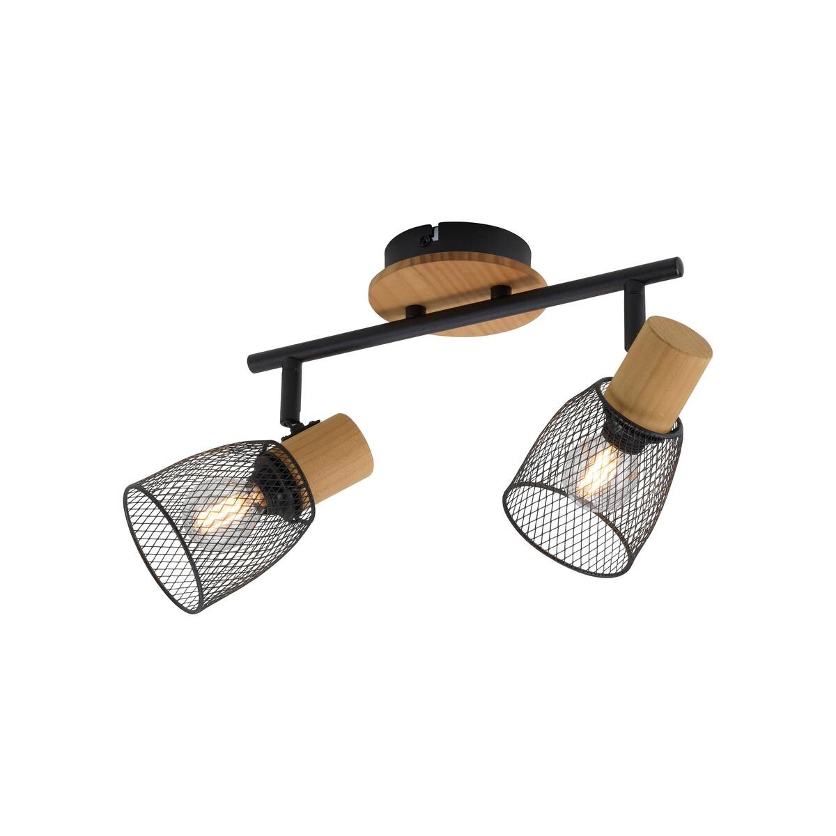 Just Light Spotbalken TAMIS 15192-79 natur schwarz Holz Metall B/H/T: ca. 46,5x22x18 cm E14 2 Brennstellen