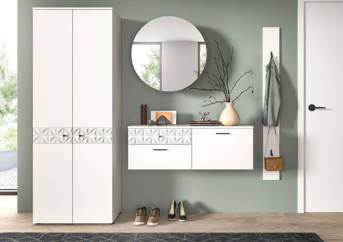 Garderobe Prisma weiß weiß Hochglanz B/H/T: ca. 226x192x34 cm