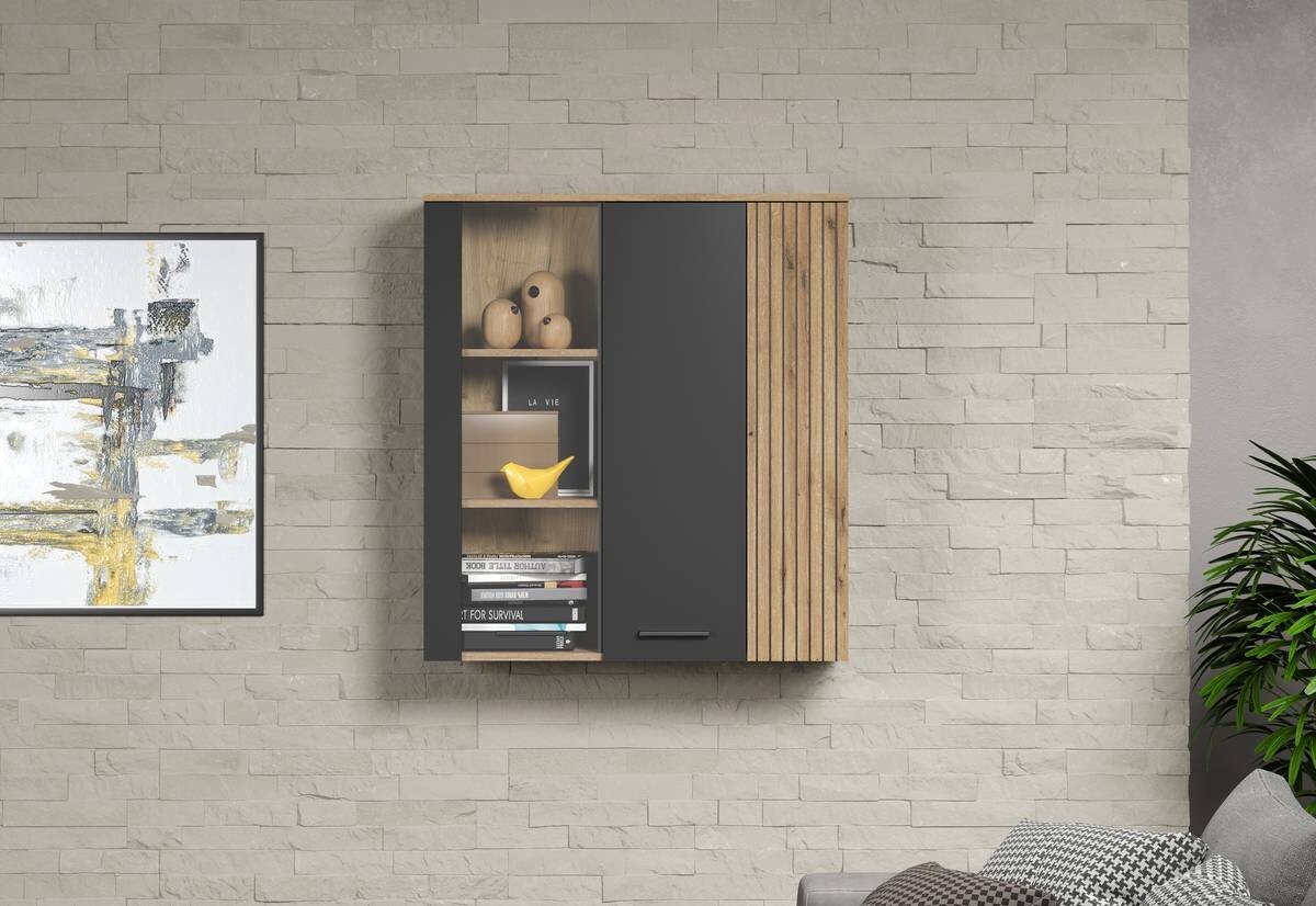 Hängevitrine Esteban anthrazit Eiche Evoke Coast Nachbildung B/H/T: ca. 90x99x34 cm