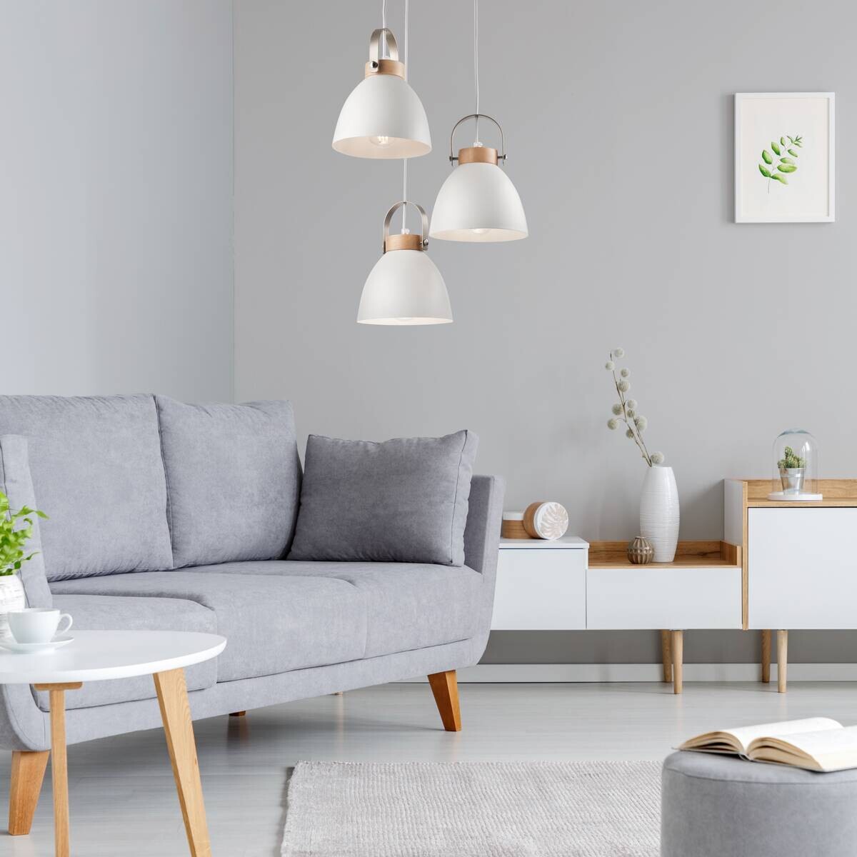 Lamkur Pendelleuchte DANIELLE 31811 weiß Holz Stahl H/L: ca. 79x37 cm E27 3 Brennstellen