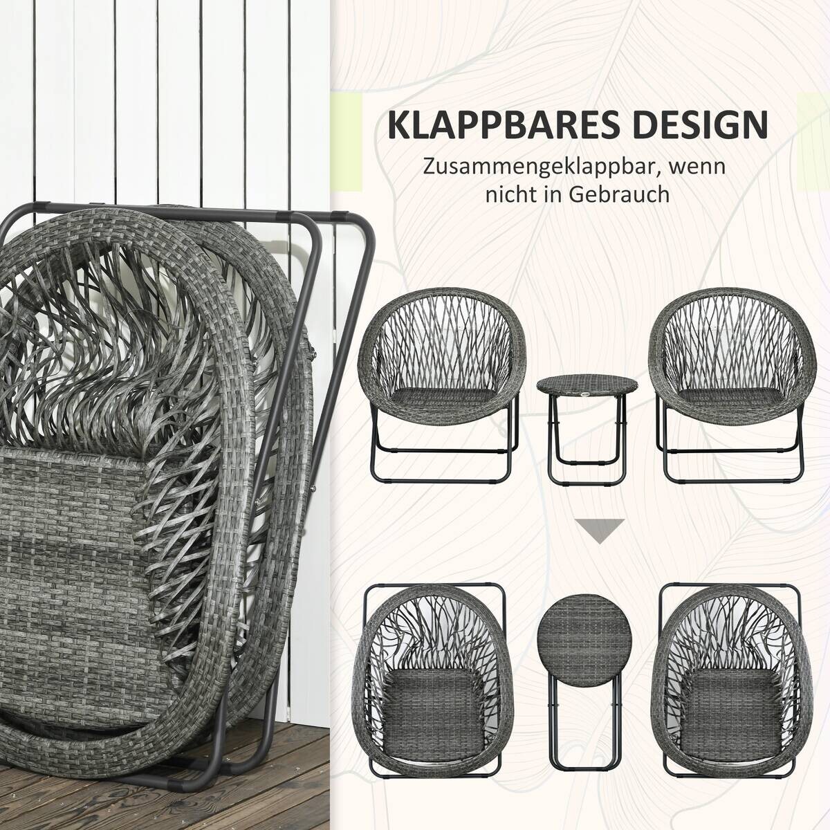 Outsunny Bistro-Set grau Kunststoff B/H/L: ca. 77x78x76 cm