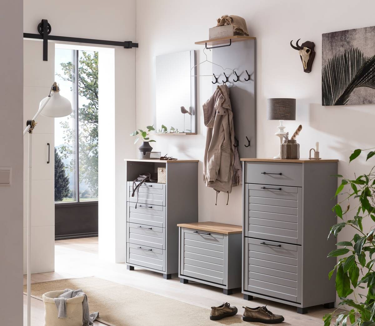 Midischrank Jelda platin grau Eiche Landhaus Nachbildung B/H/T: ca. 62,4x102x34,1 cm